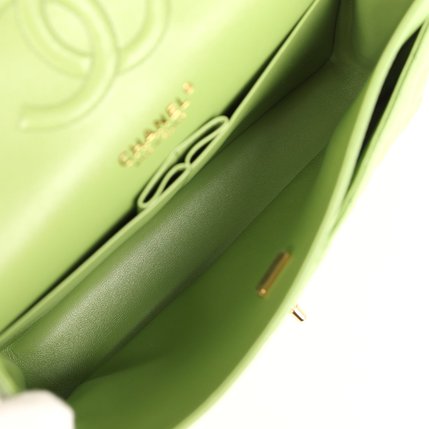 Chanel Medium Classic Double Flap Bag Green Shiny Caviar Light Gold Hardware