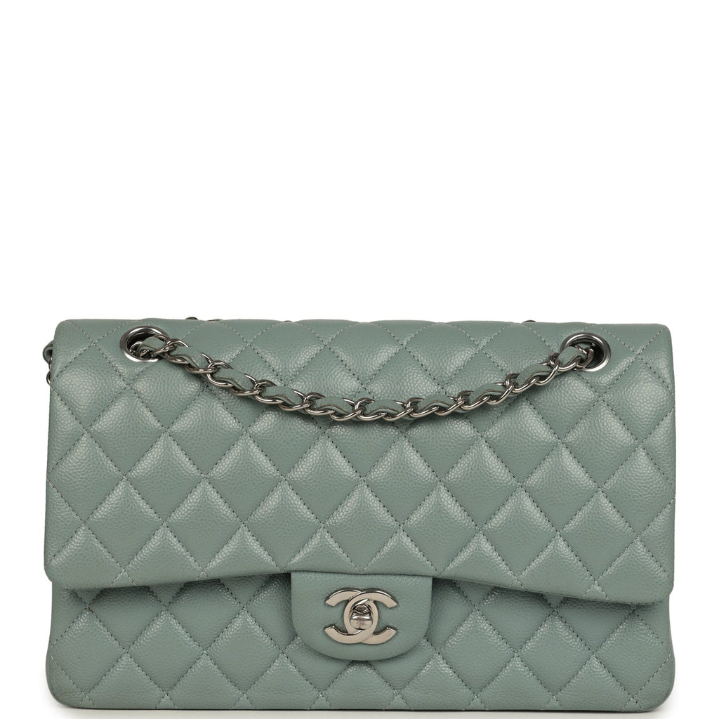 Chanel Medium Classic Double Flap Bag Blue Shiny Caviar Silver Hardware