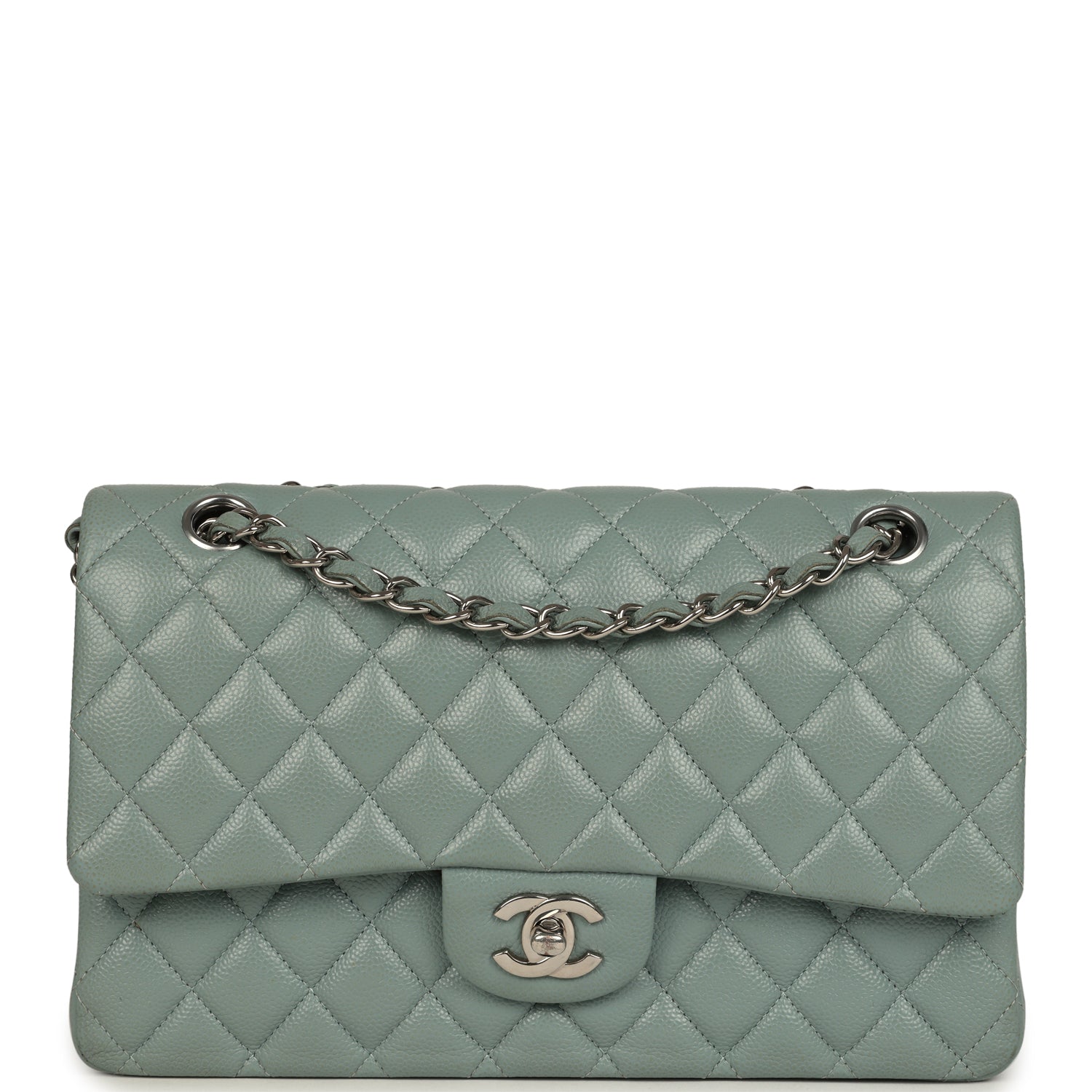 Chanel Medium Classic Double Flap Bag Blue Shiny Caviar Silver Hardware