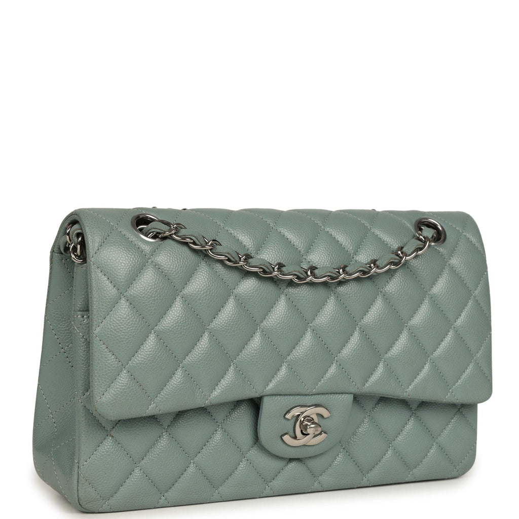 Chanel Medium Classic Double Flap Bag Blue Shiny Caviar Silver Hardware