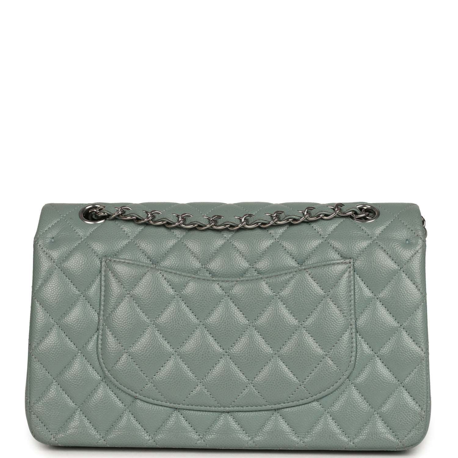 Chanel Medium Classic Double Flap Bag Blue Shiny Caviar Silver Hardware