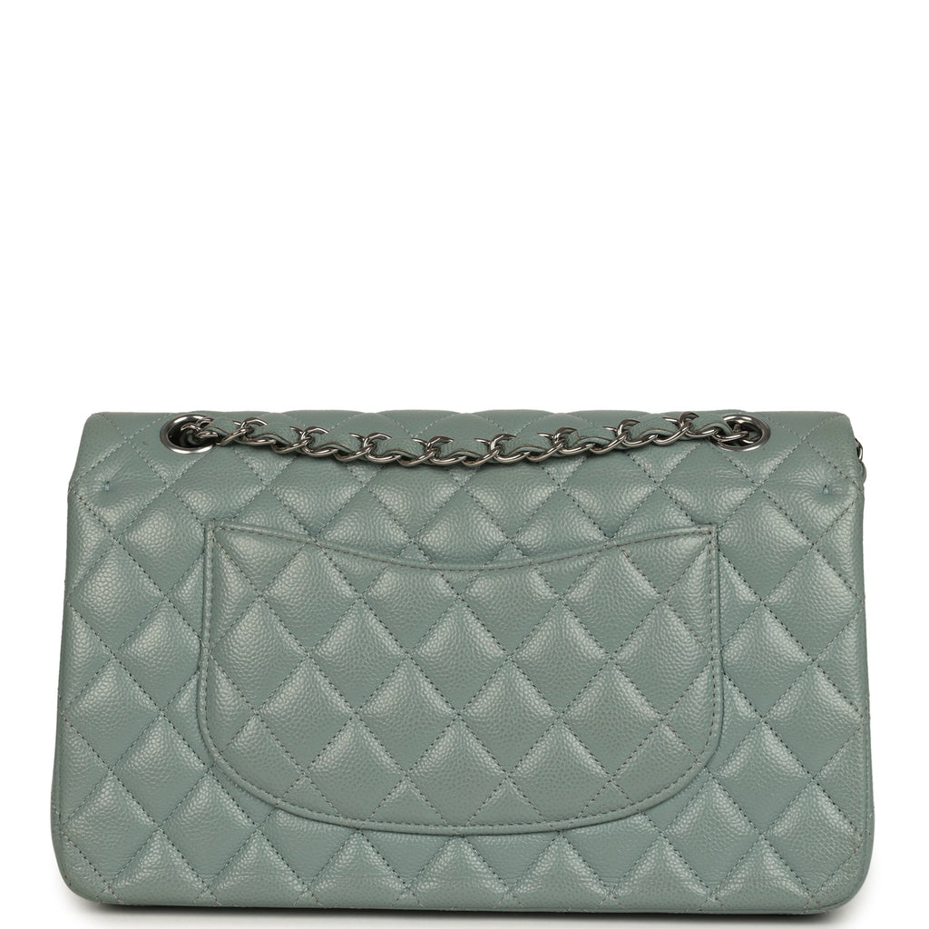 Chanel Medium Classic Double Flap Bag Blue Shiny Caviar Silver Hardware