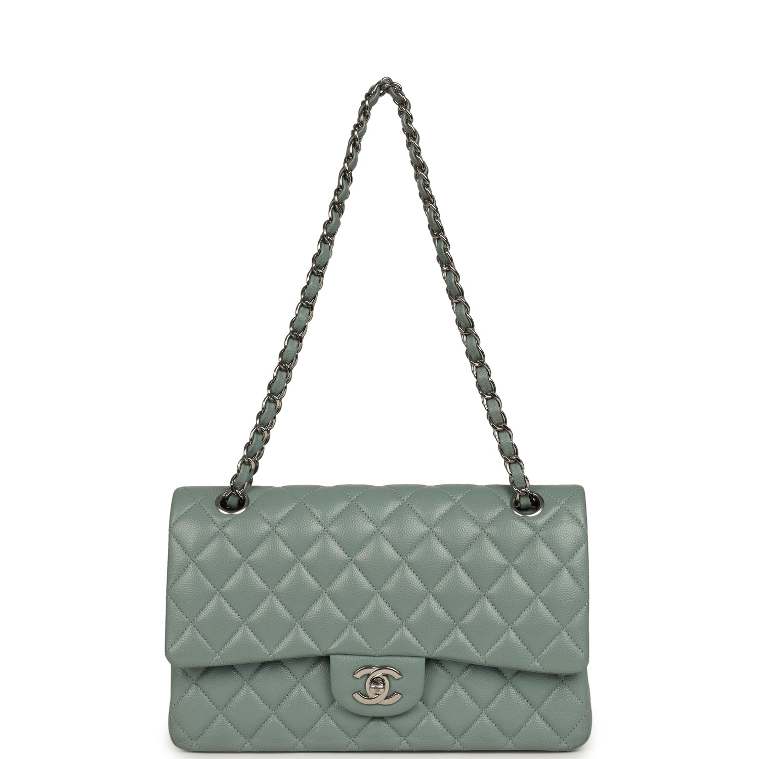 Chanel Medium Classic Double Flap Bag Blue Shiny Caviar Silver Hardware