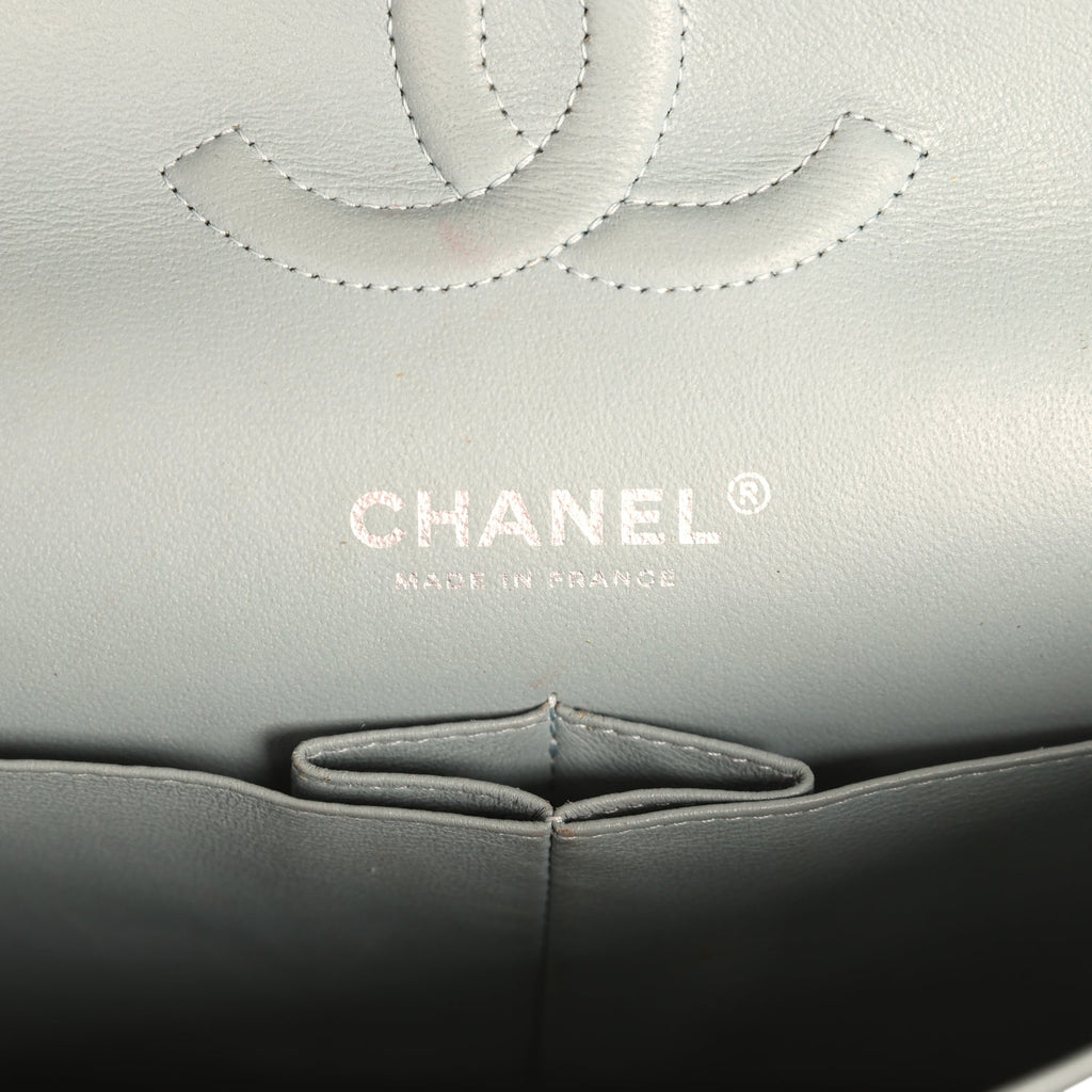 Chanel Medium Classic Double Flap Bag Blue Shiny Caviar Silver Hardware