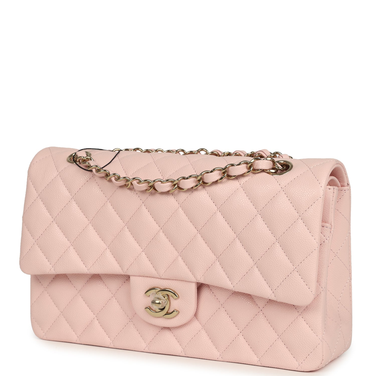 Chanel Medium Classic Double Flap Bag Light Pink Shiny Caviar Light Gold Hardware