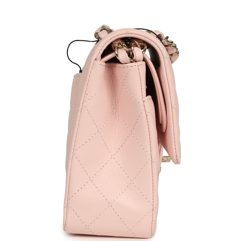 Chanel Medium Classic Double Flap Bag Light Pink Shiny Caviar Light Gold Hardware