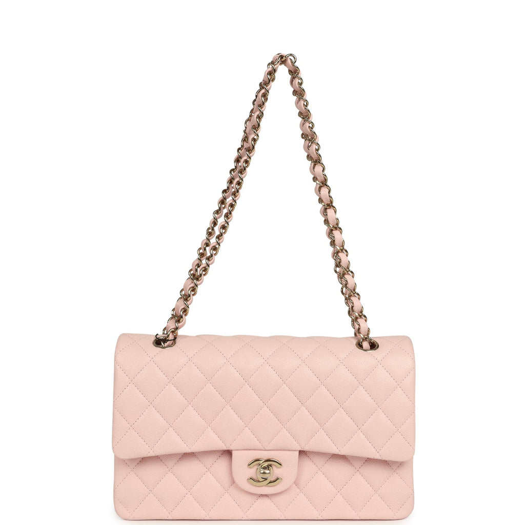 Chanel Medium Classic Double Flap Bag Light Pink Shiny Caviar Light Gold Hardware