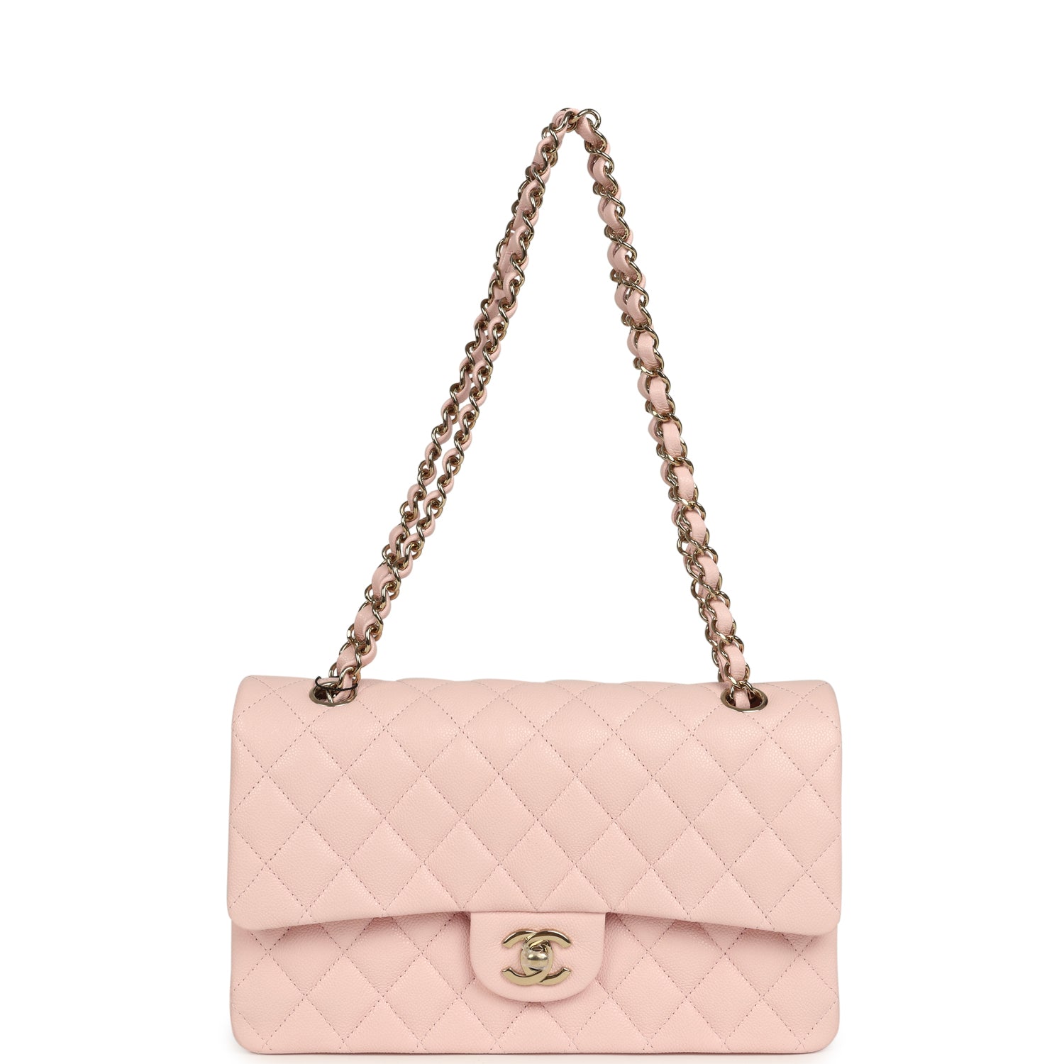 Chanel Medium Classic Double Flap Bag Light Pink Shiny Caviar Light Gold Hardware