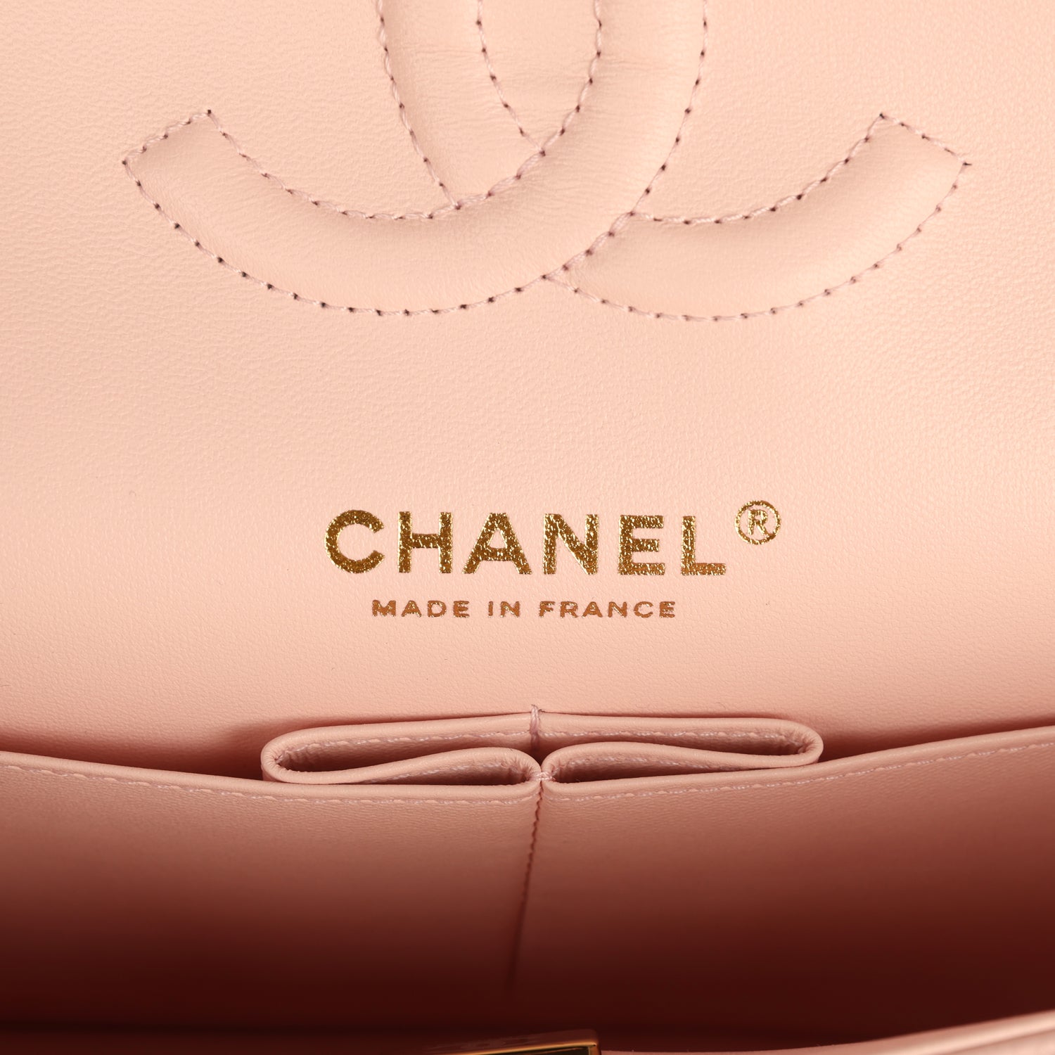 Chanel Medium Classic Double Flap Bag Light Pink Shiny Caviar Light Gold Hardware
