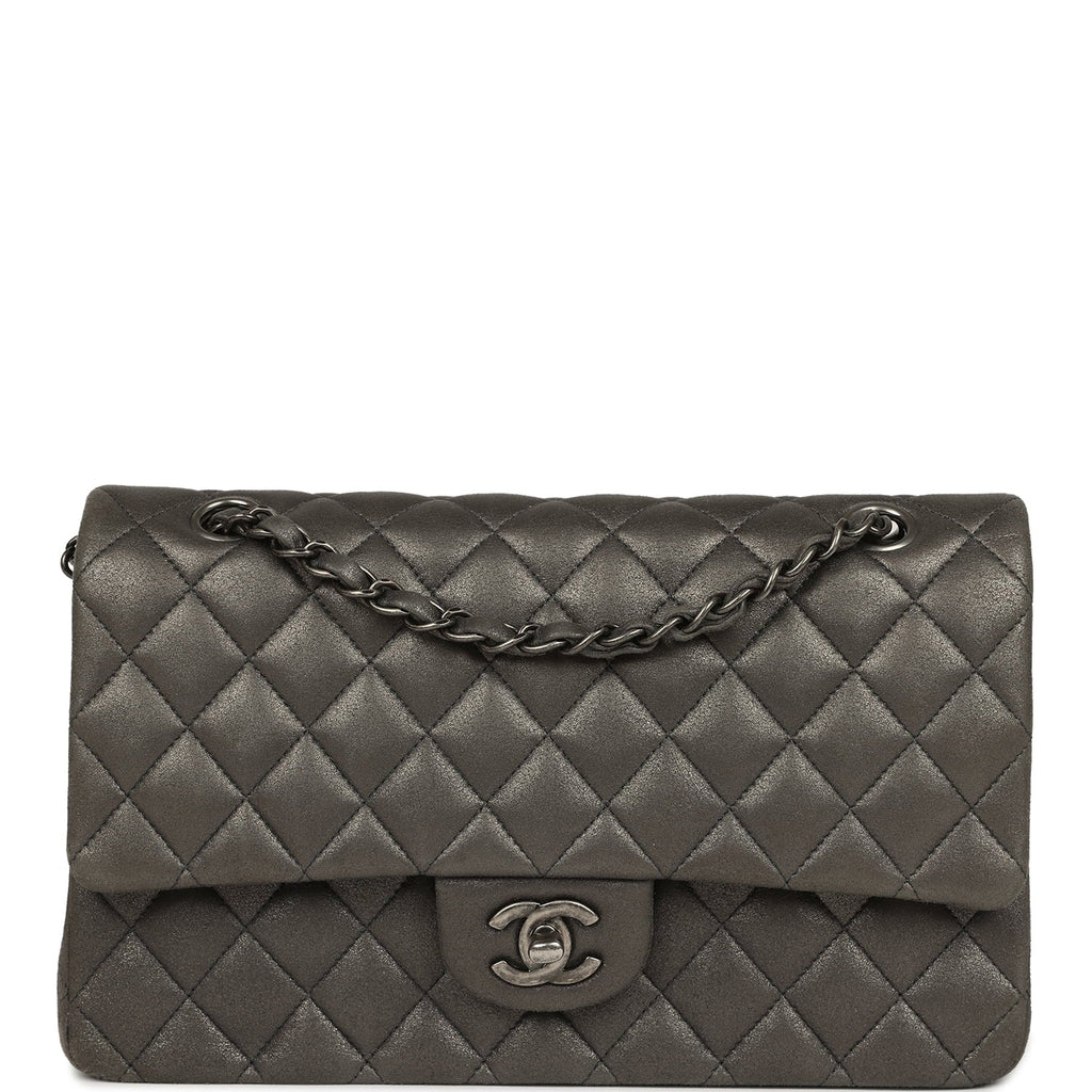 Chanel Medium Classic Double Flap Bag Charcoal Metallic Goatskin Aged Ruthenium Hardware