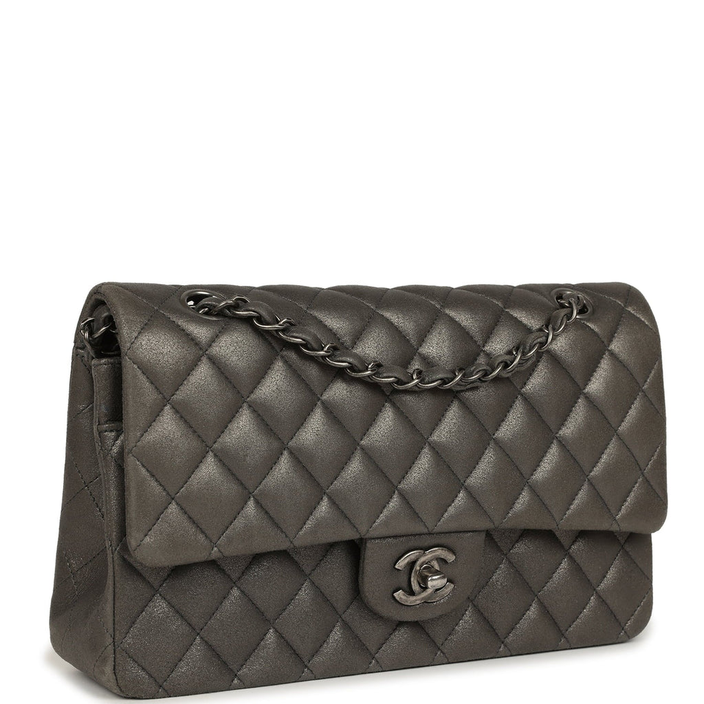 Chanel Medium Classic Double Flap Bag Charcoal Metallic Goatskin Aged Ruthenium Hardware