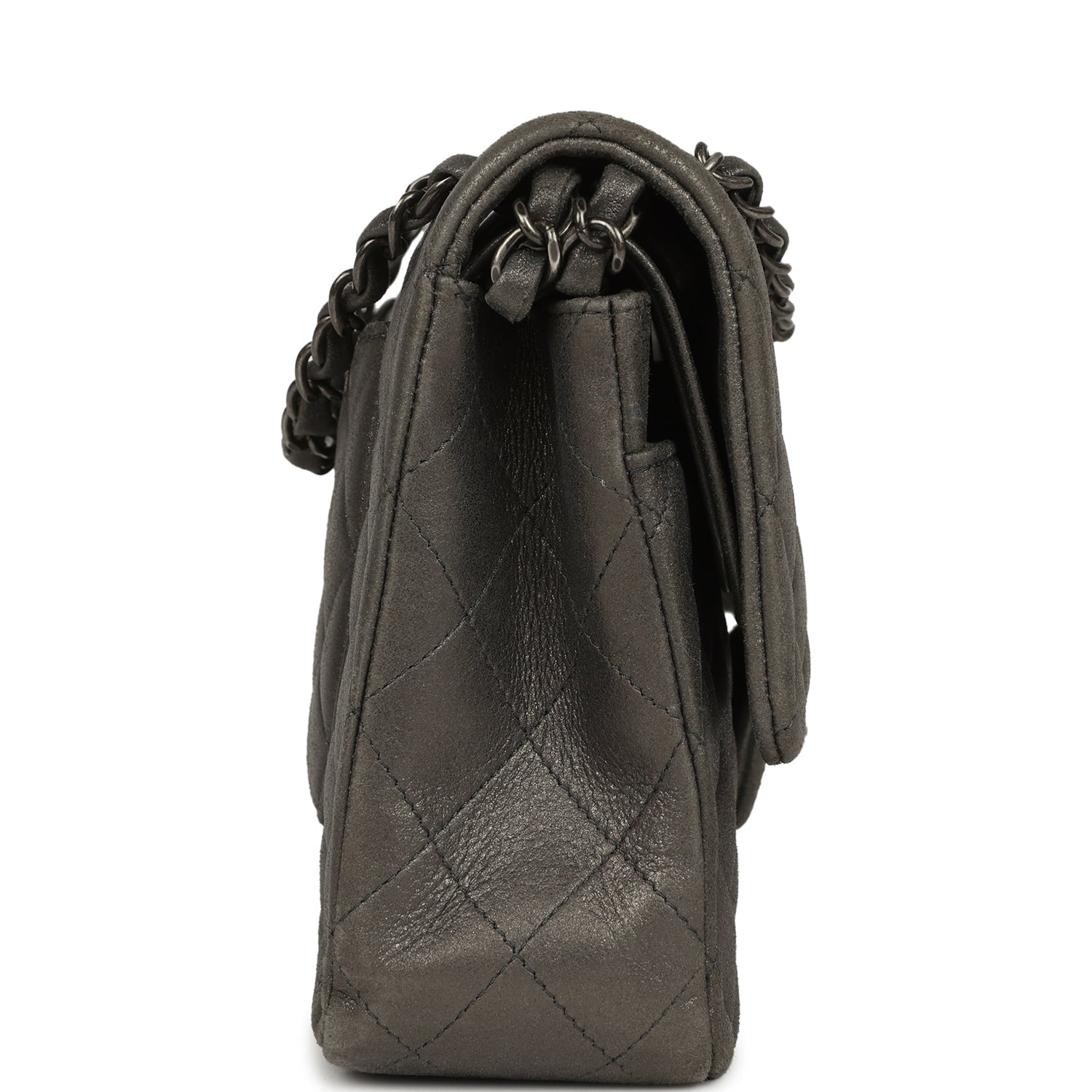 Chanel Medium Classic Double Flap Bag Charcoal Metallic Goatskin Aged Ruthenium Hardware