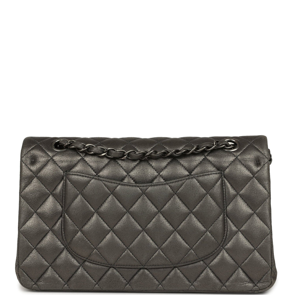 Chanel Medium Classic Double Flap Bag Charcoal Metallic Goatskin Aged Ruthenium Hardware