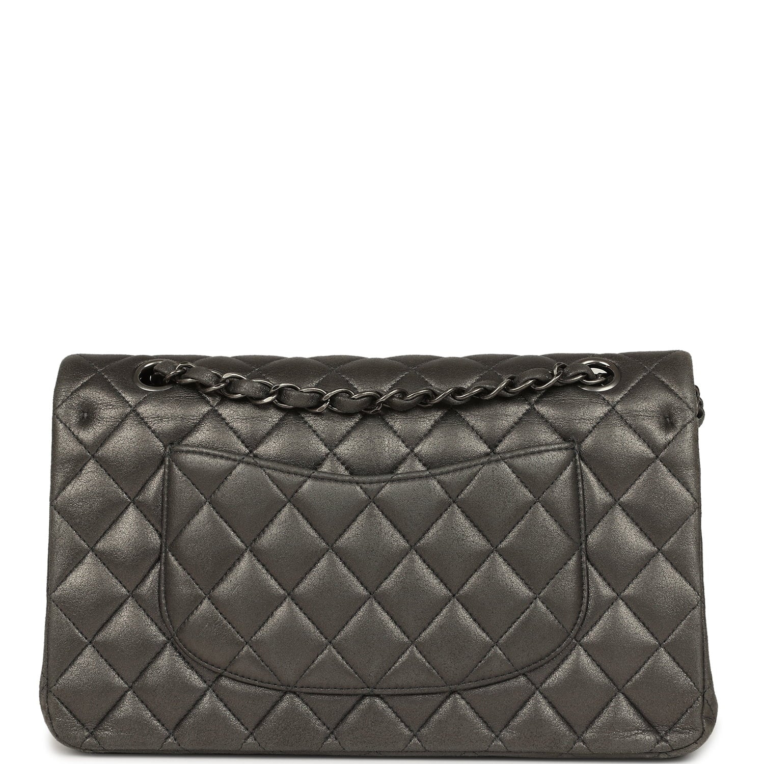 Chanel Medium Classic Double Flap Bag Charcoal Metallic Goatskin Aged Ruthenium Hardware