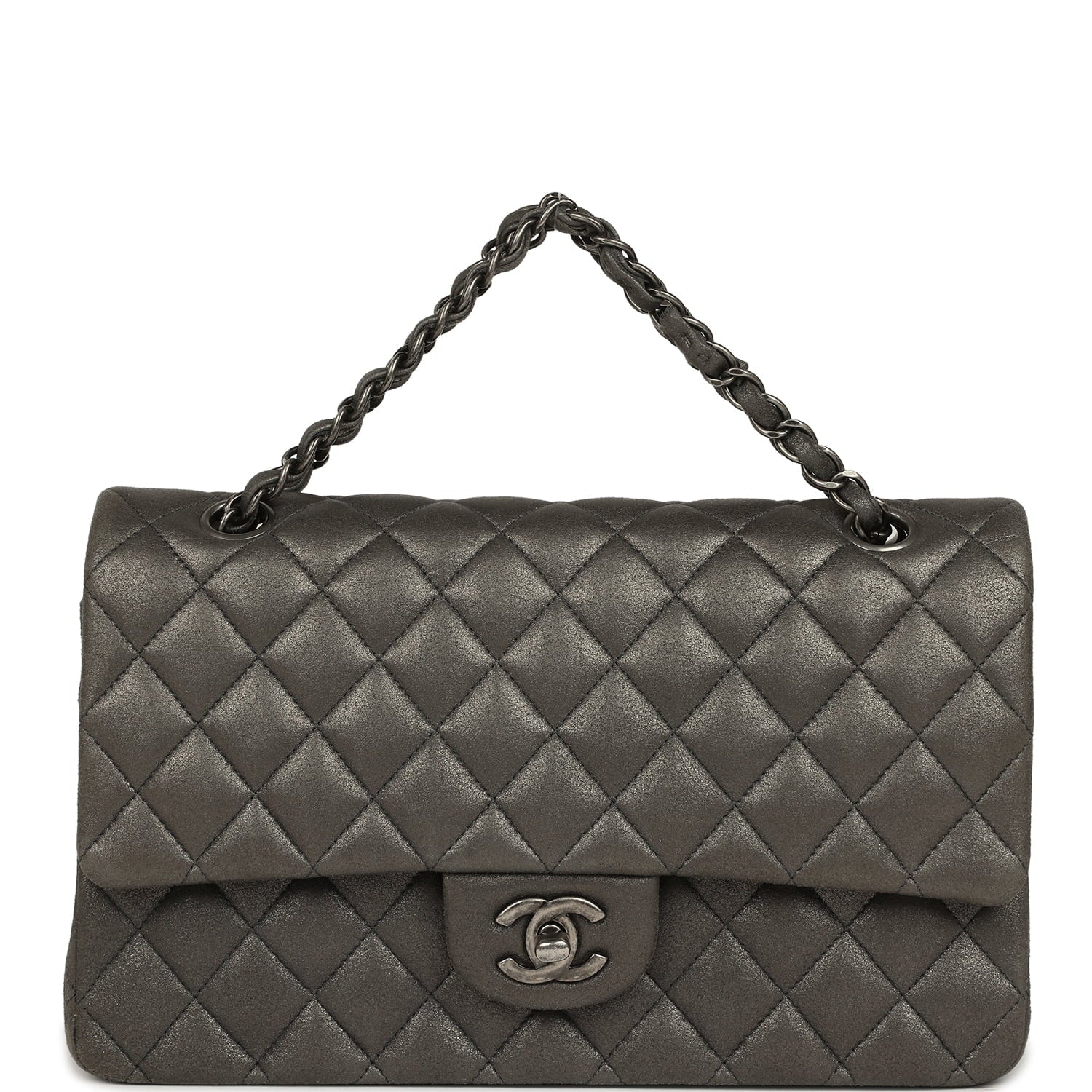 Chanel Medium Classic Double Flap Bag Charcoal Metallic Goatskin Aged Ruthenium Hardware