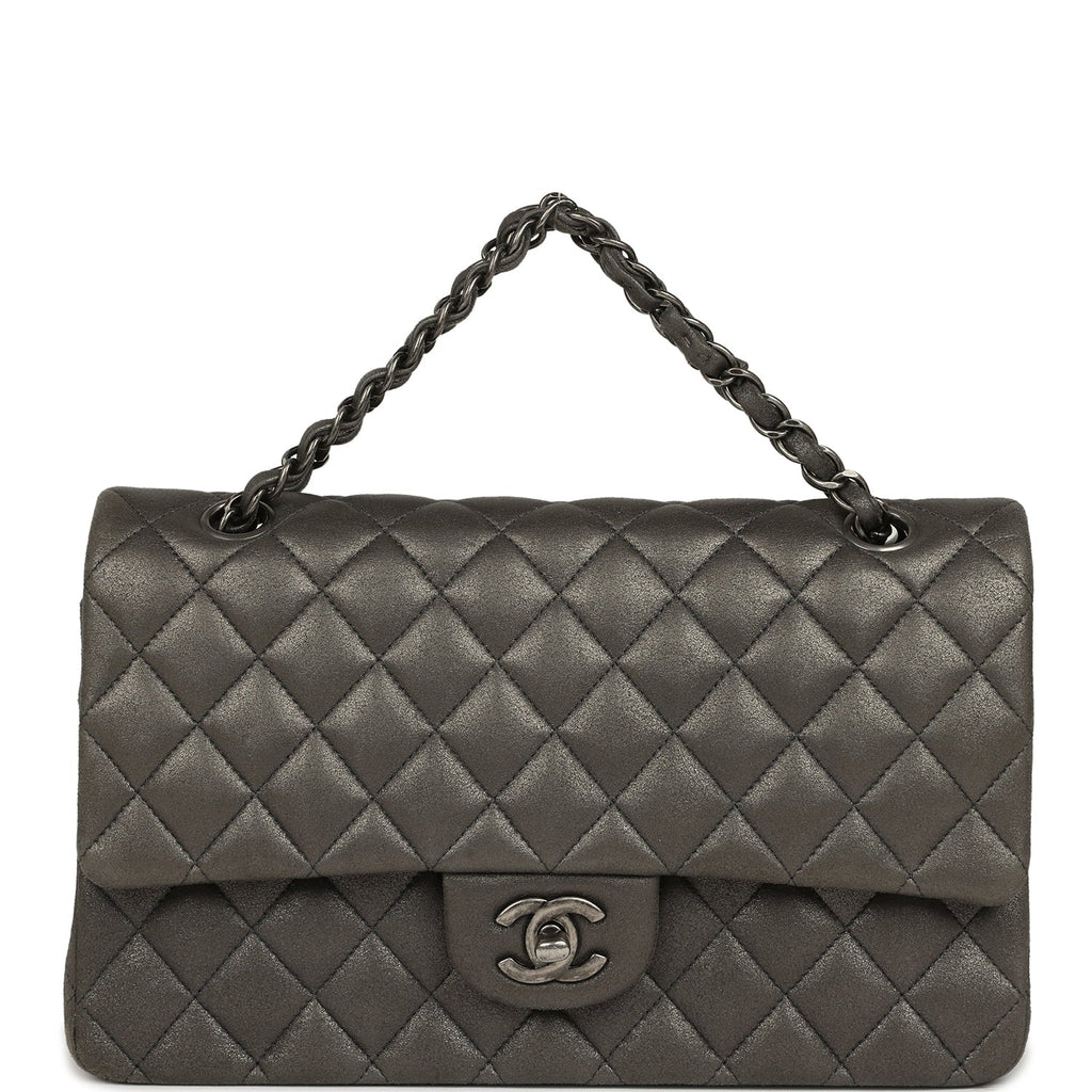 Chanel Medium Classic Double Flap Bag Charcoal Metallic Goatskin Aged Ruthenium Hardware