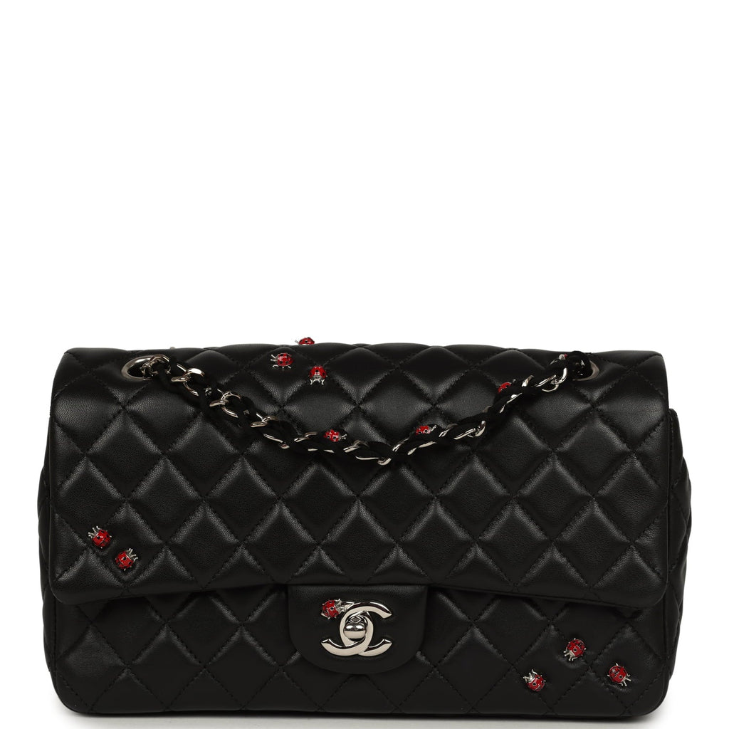 Chanel Medium Lady Bug Single Flap Bag Black Lambskin Silver Hardware