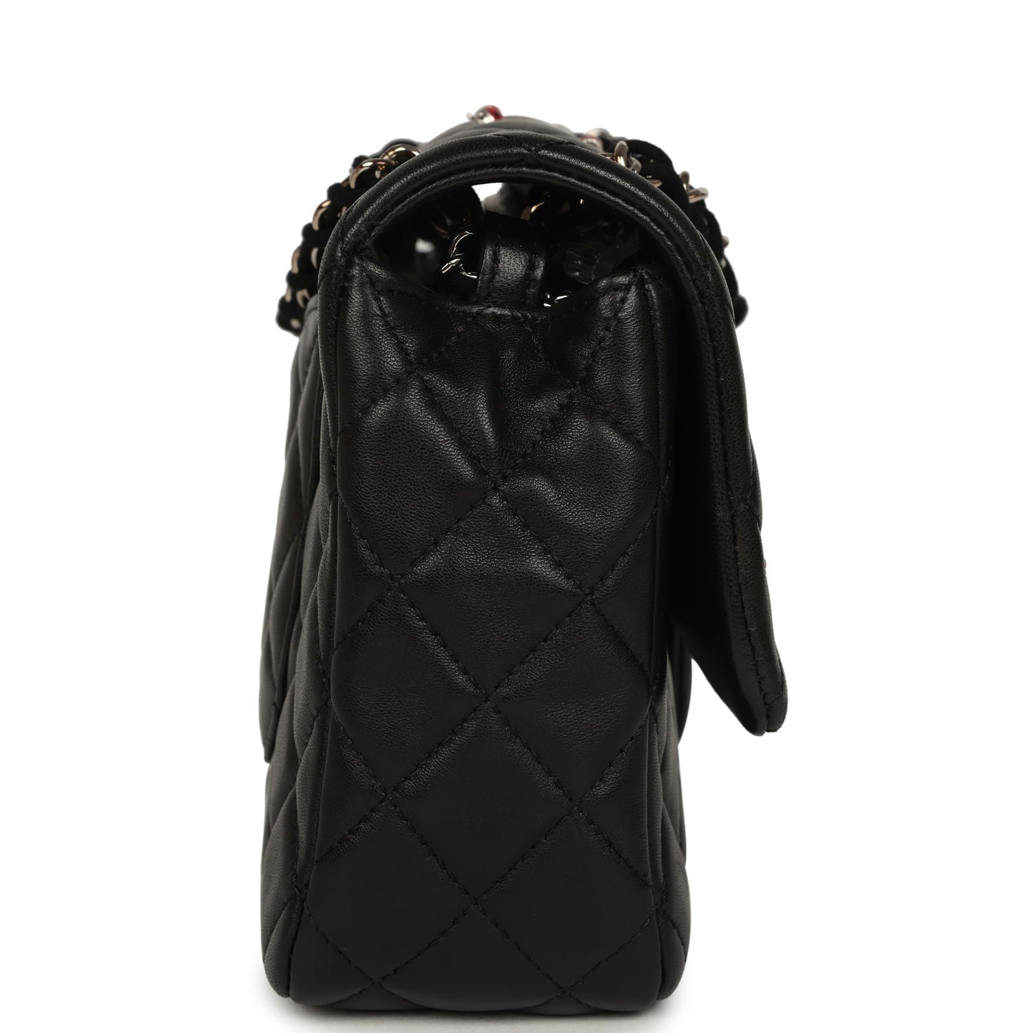Chanel Medium Lady Bug Single Flap Bag Black Lambskin Silver Hardware