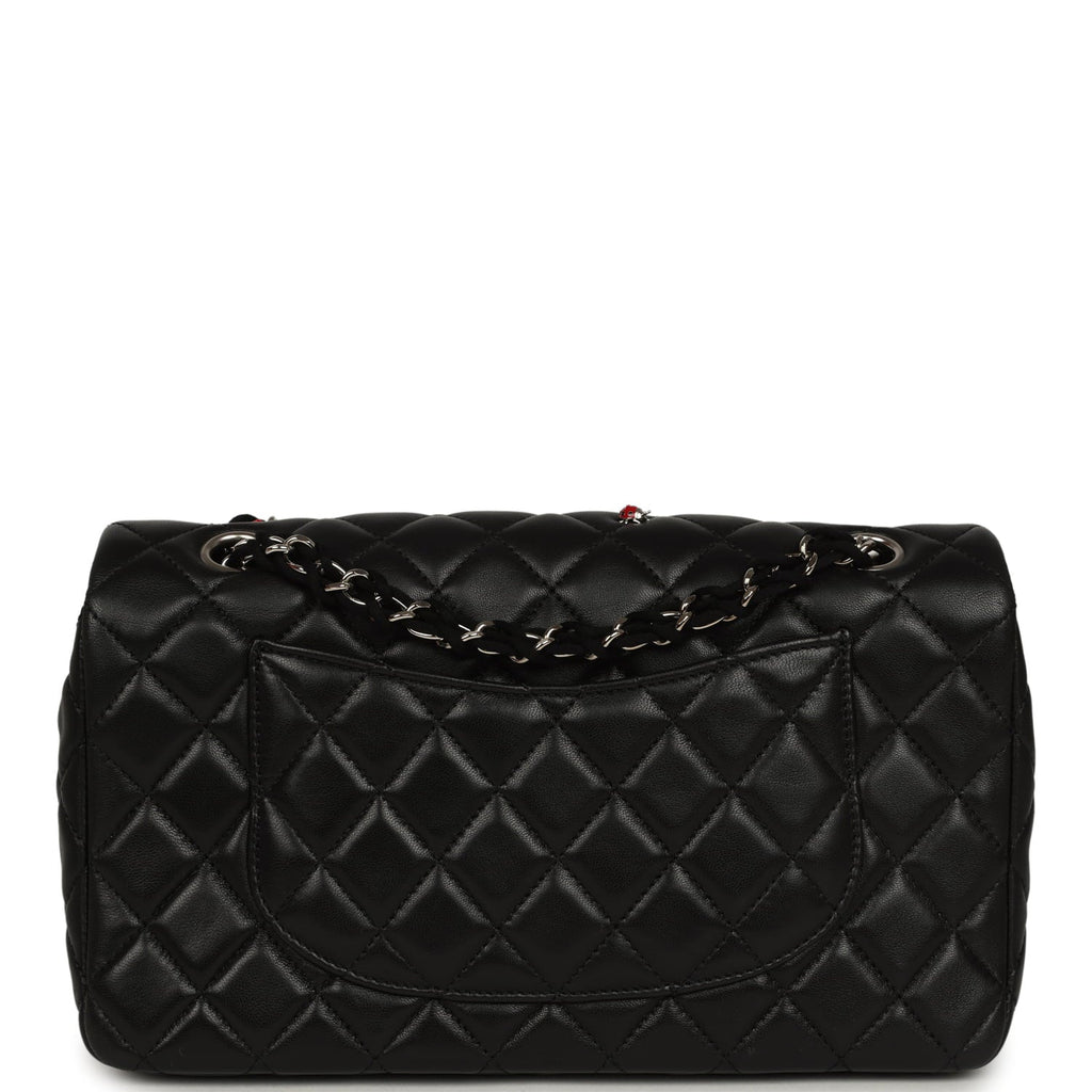 Chanel Medium Lady Bug Single Flap Bag Black Lambskin Silver Hardware