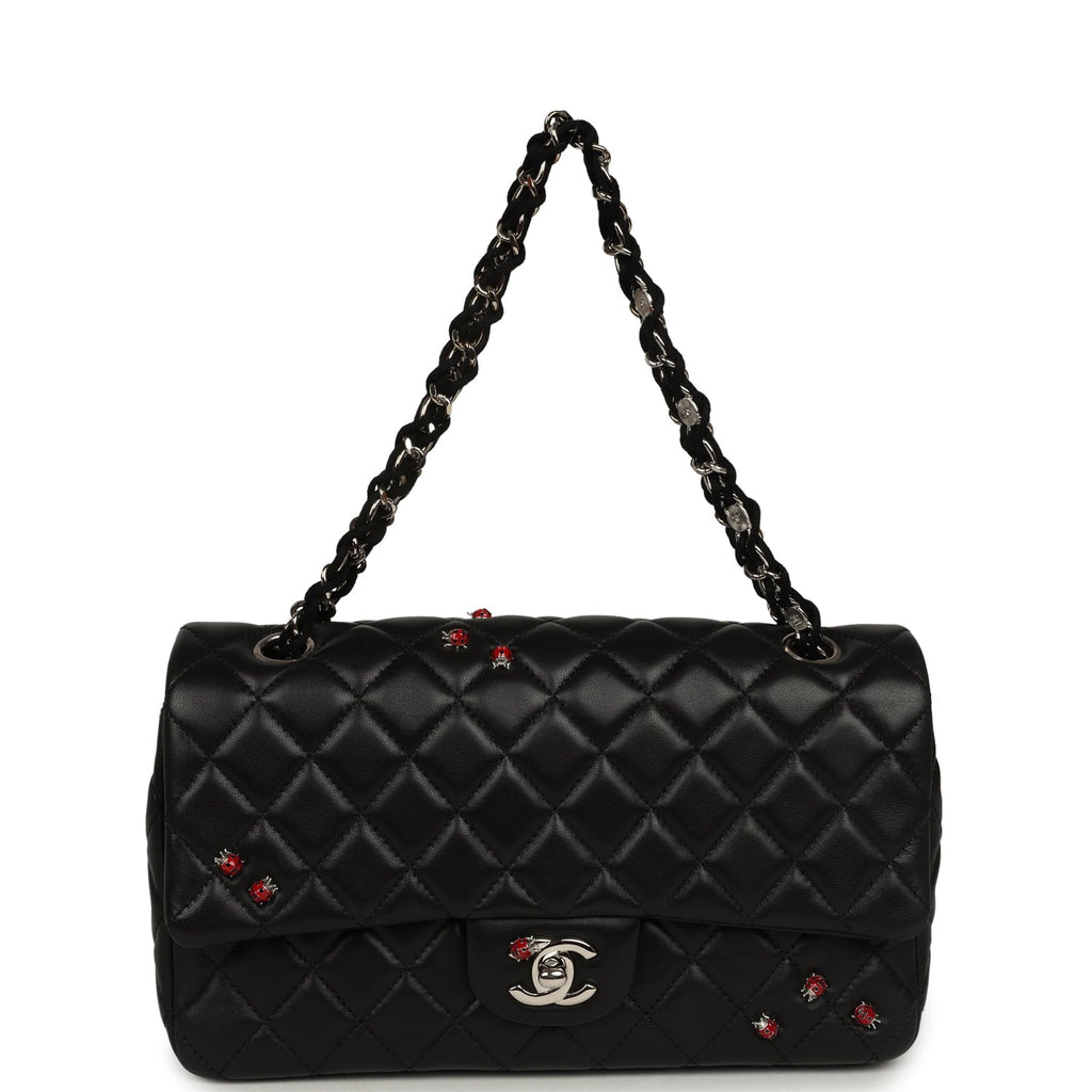 Chanel Medium Lady Bug Single Flap Bag Black Lambskin Silver Hardware