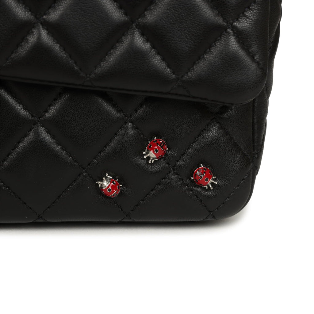 Chanel Medium Lady Bug Single Flap Bag Black Lambskin Silver Hardware