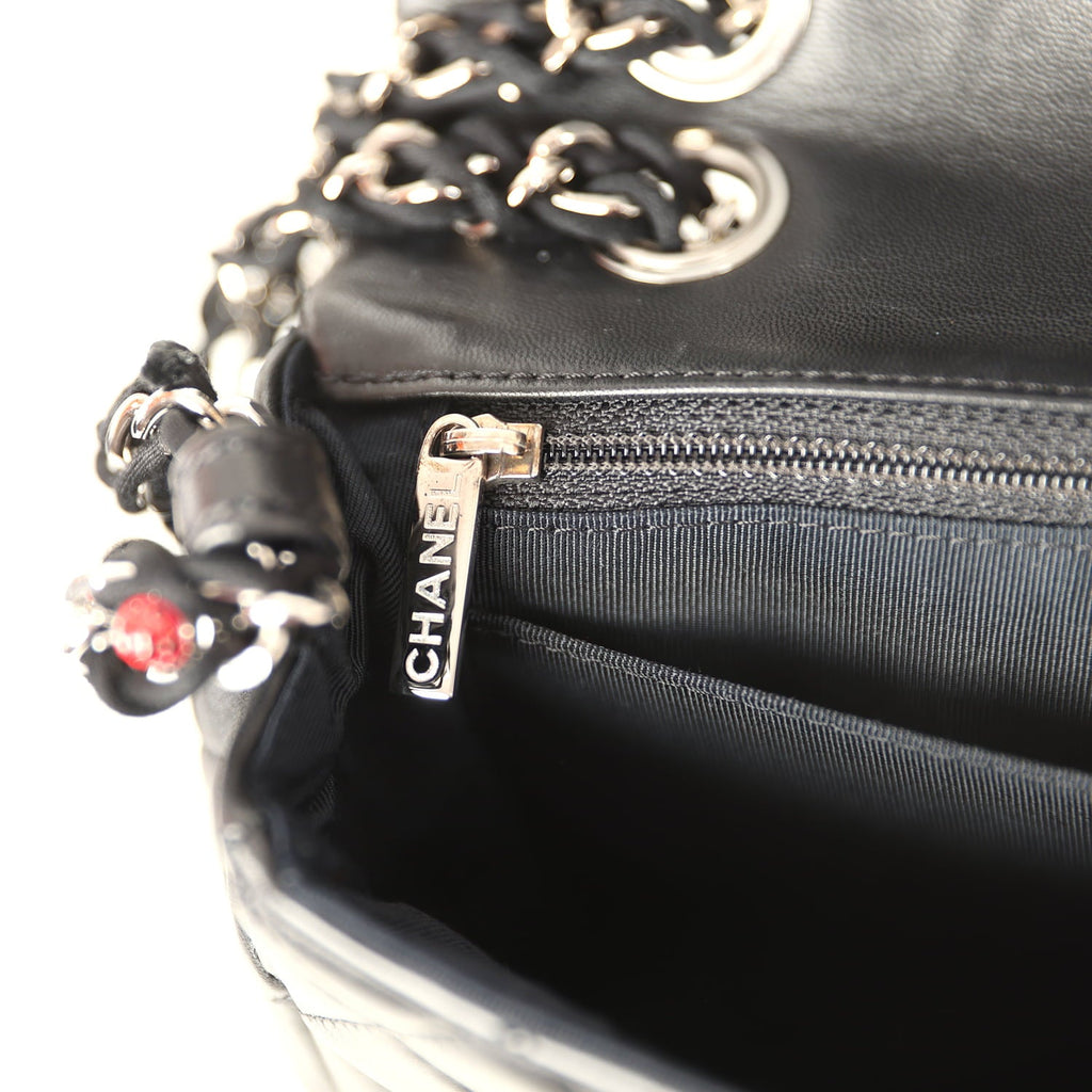 Chanel Medium Lady Bug Single Flap Bag Black Lambskin Silver Hardware