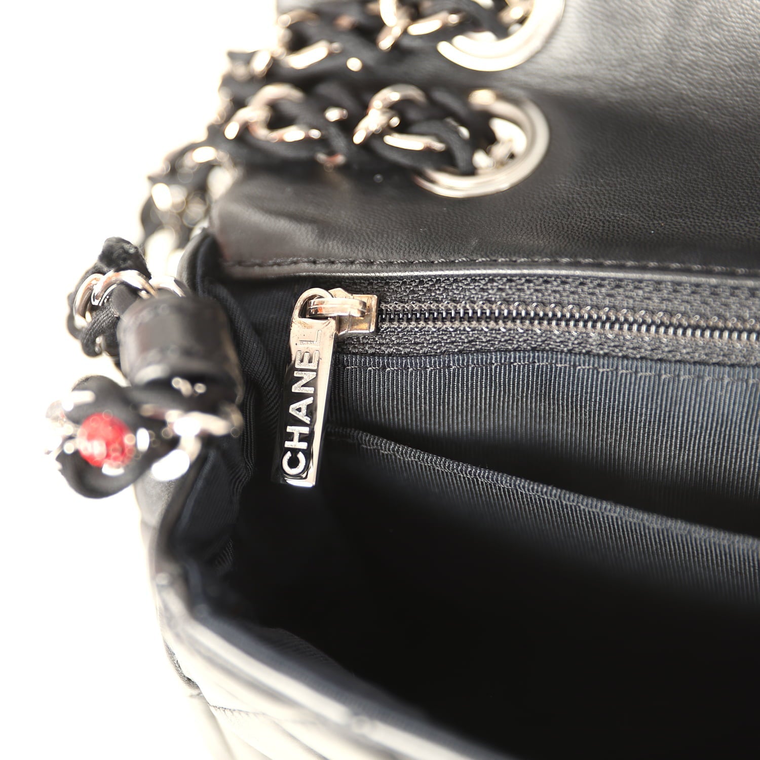 Chanel Medium Lady Bug Single Flap Bag Black Lambskin Silver Hardware