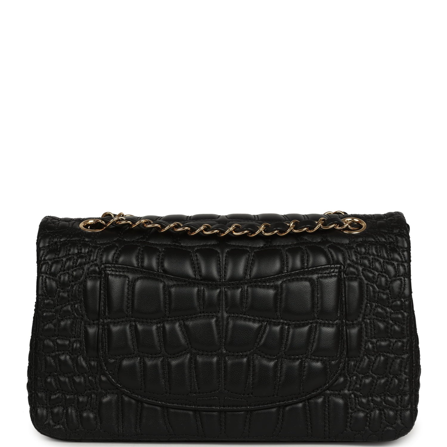 Chanel Medium Classic Croc Embossed Double Flap Bag Black Lambskin Gold Hardware