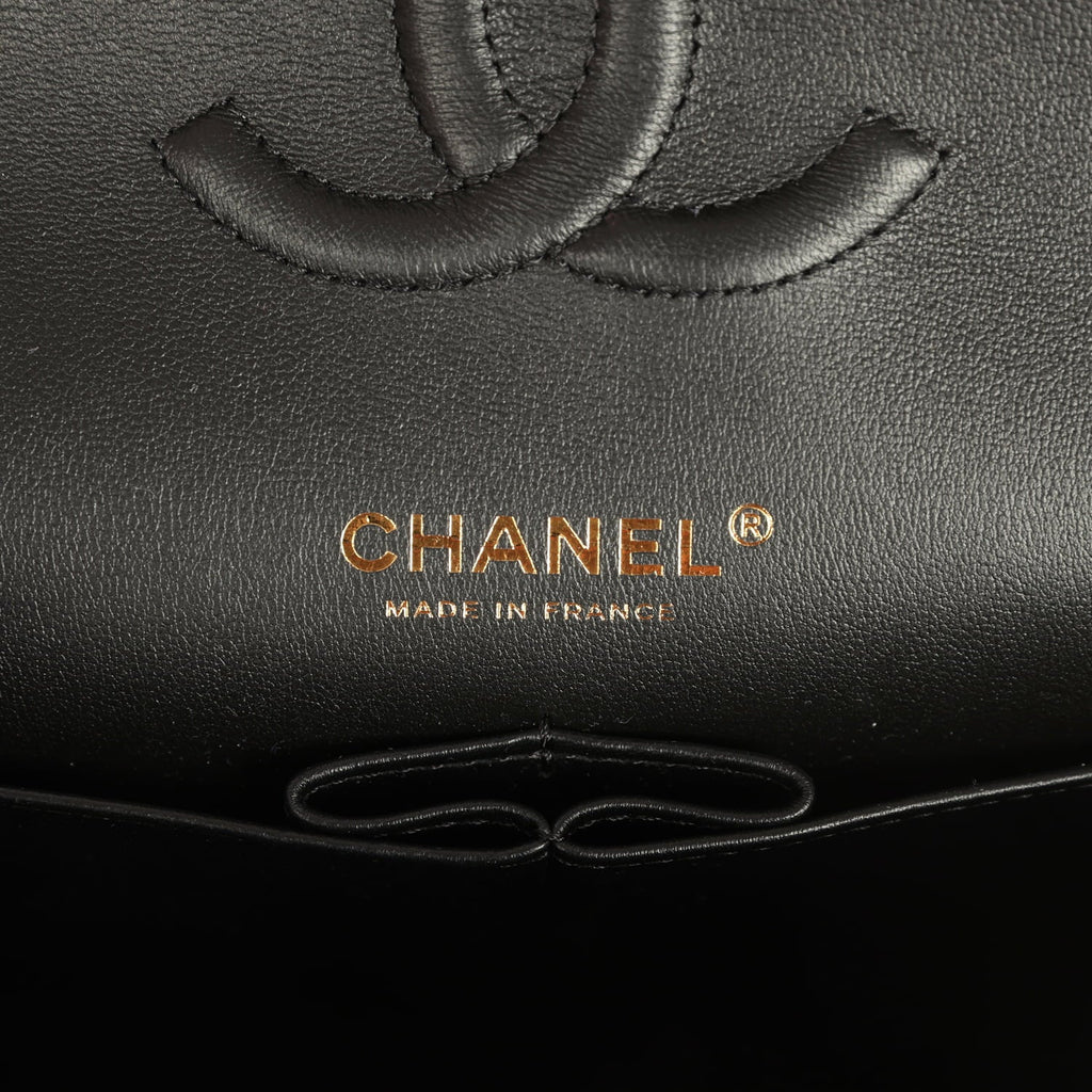 Chanel Medium Classic Croc Embossed Double Flap Bag Black Lambskin Gold Hardware