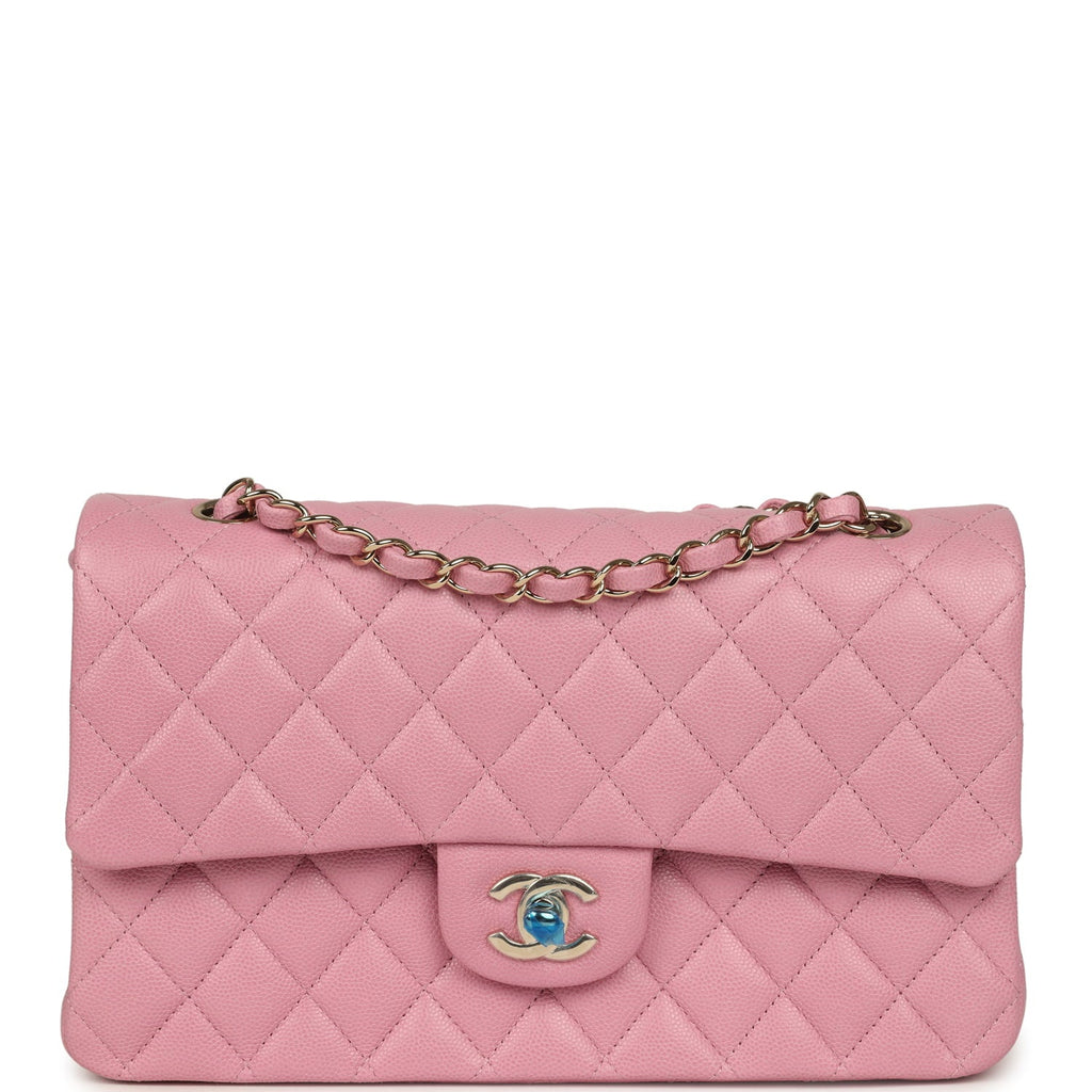 Chanel Medium Classic Double Flap Bag Pink Shiny Caviar Light Gold Hardware