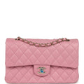 Chanel Medium Classic Double Flap Bag Pink Shiny Caviar Light Gold Hardware