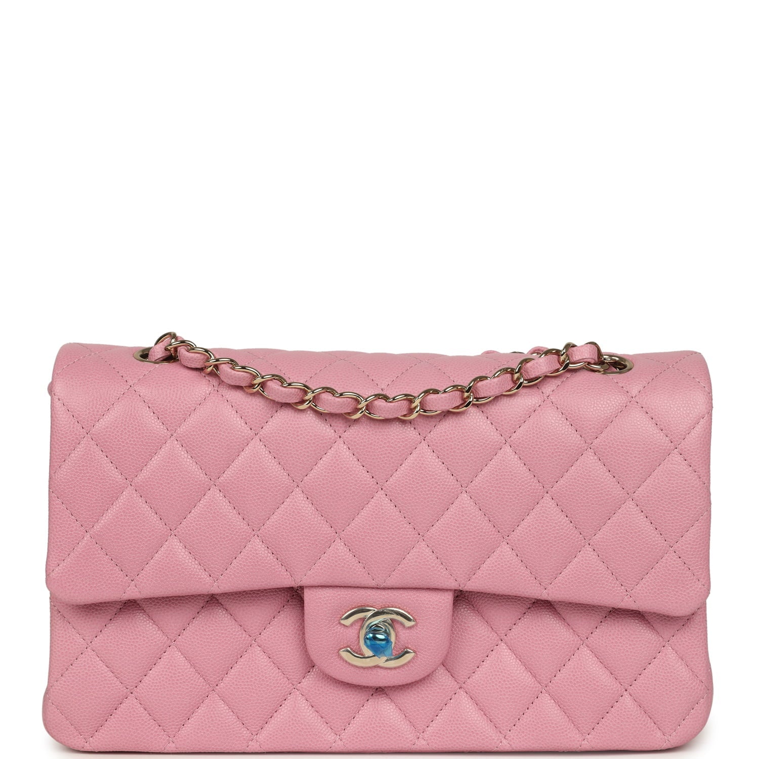 Chanel Medium Classic Double Flap Bag Pink Shiny Caviar Light Gold Hardware