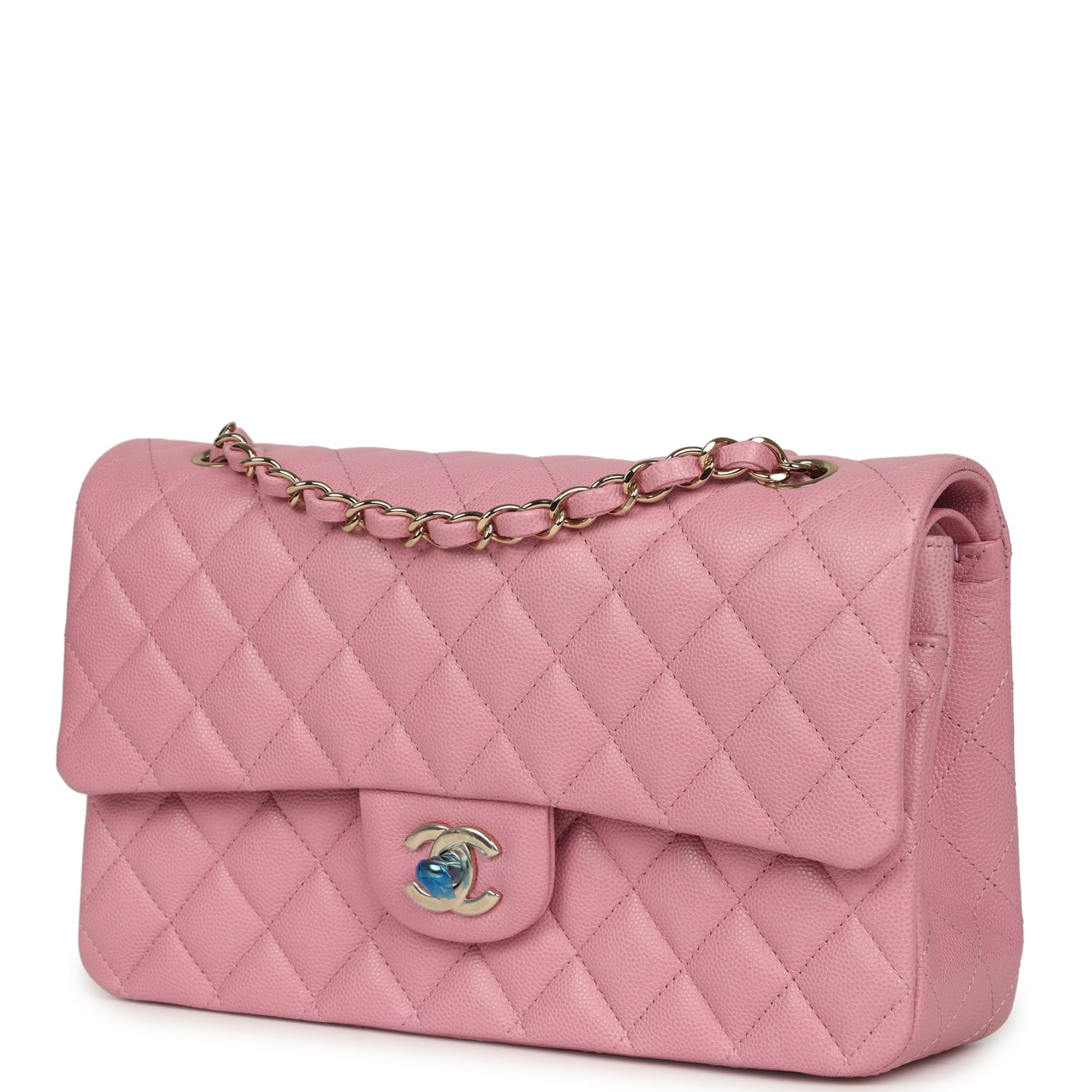 Chanel Medium Classic Double Flap Bag Pink Shiny Caviar Light Gold Hardware
