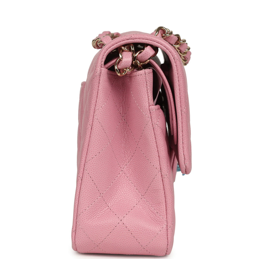 Chanel Medium Classic Double Flap Bag Pink Shiny Caviar Light Gold Hardware