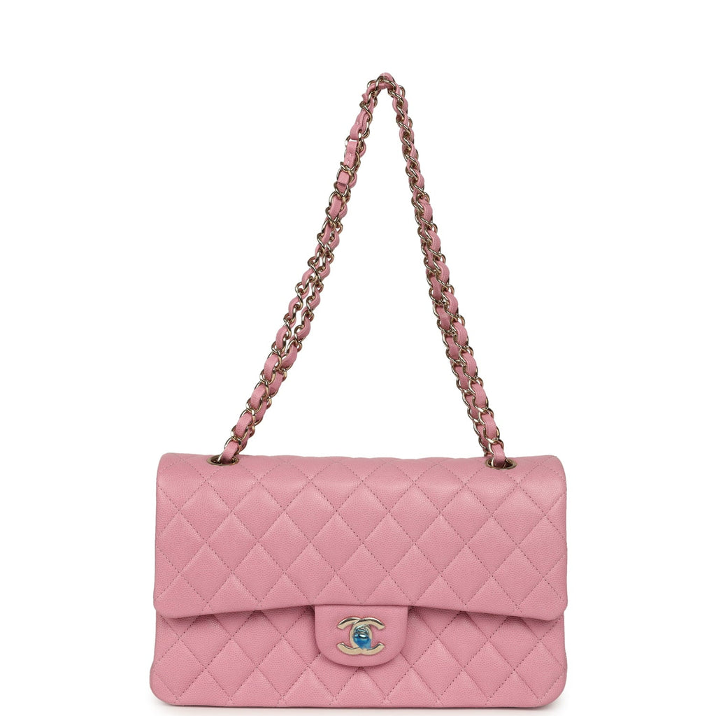 Chanel Medium Classic Double Flap Bag Pink Shiny Caviar Light Gold Hardware