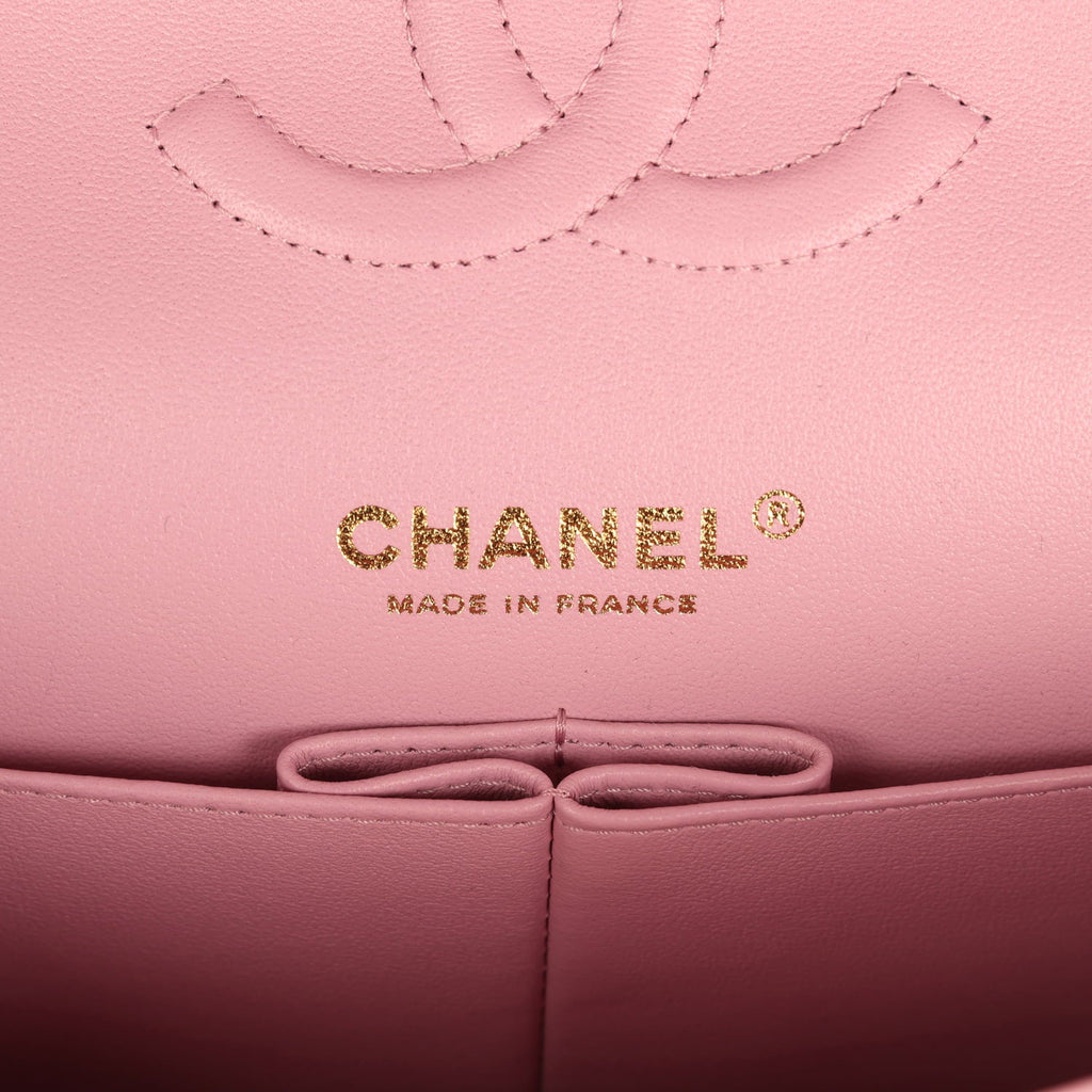 Chanel Medium Classic Double Flap Bag Pink Shiny Caviar Light Gold Hardware