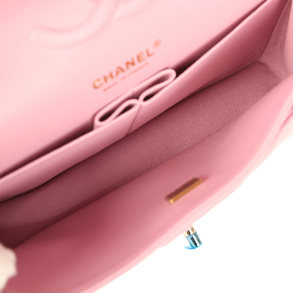 Chanel Medium Classic Double Flap Bag Pink Shiny Caviar Light Gold Hardware