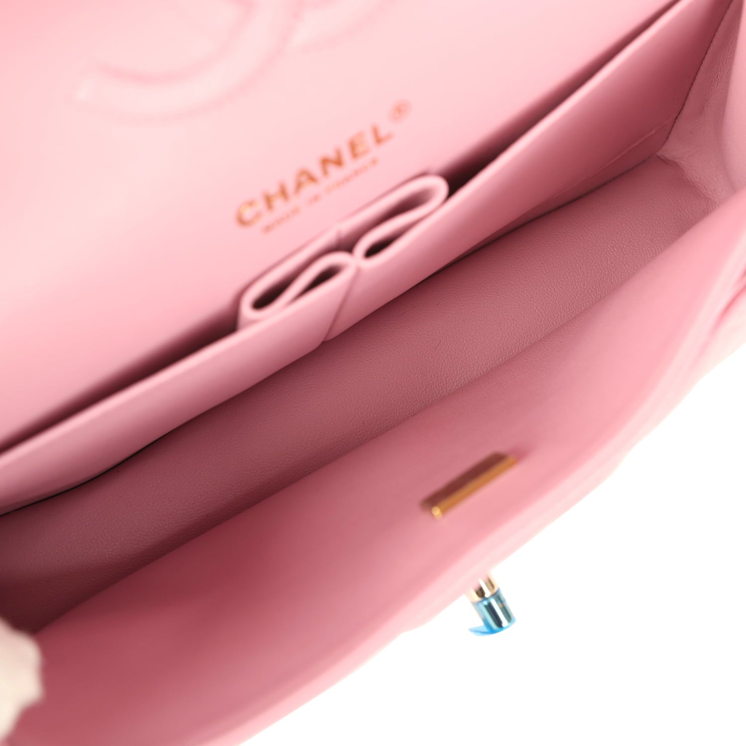 Chanel Medium Classic Double Flap Bag Pink Shiny Caviar Light Gold Hardware