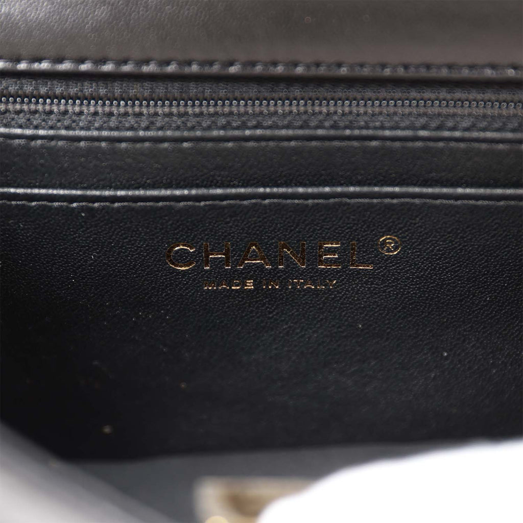 Chanel Mini Square Flap Bag Black Lambskin Light Gold Hardware