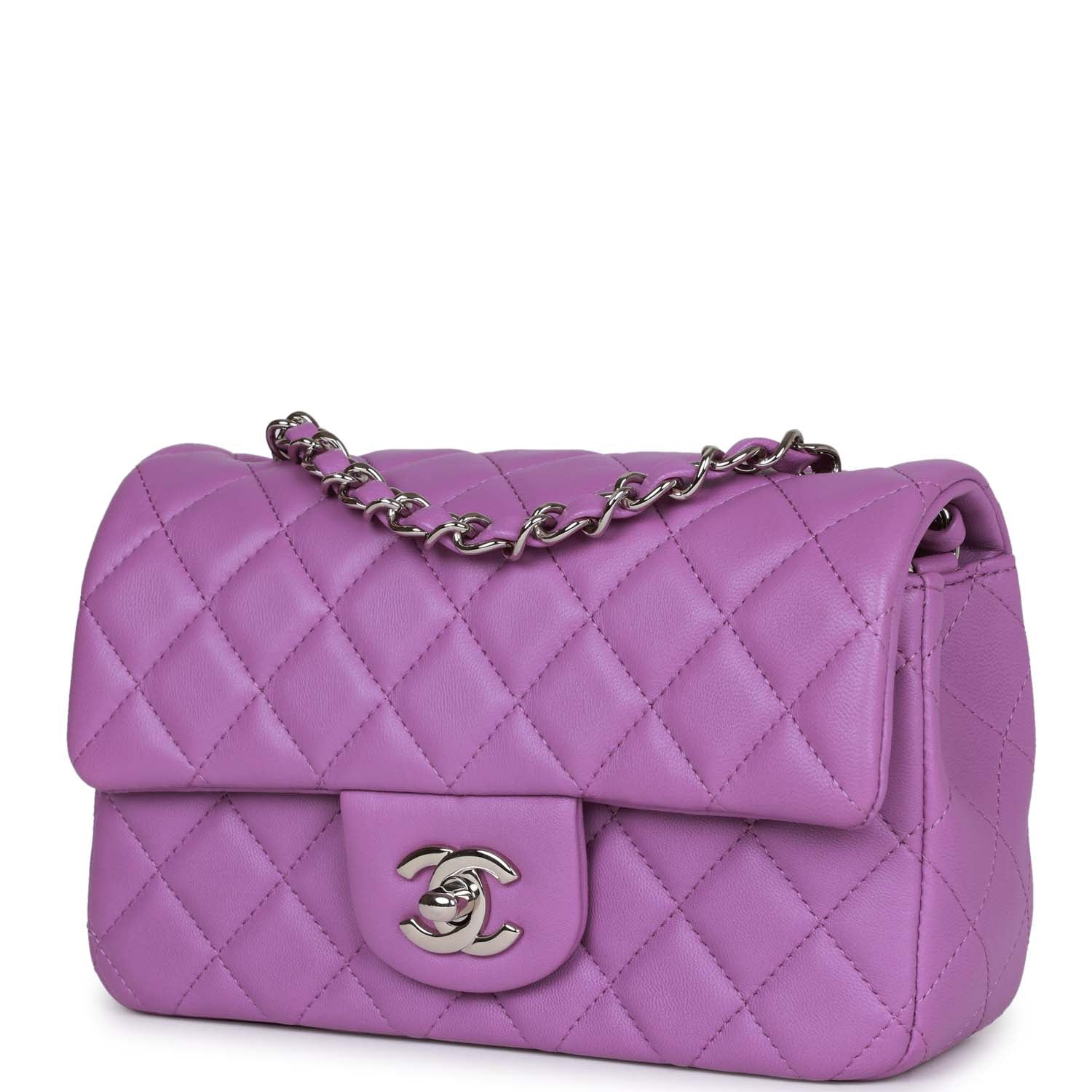 Pre-owned Chanel Mini Rectangular Flap Bag Purple Lambskin Silver Hardware