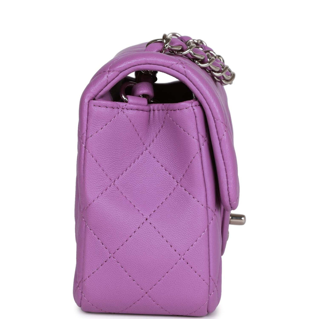 Pre-owned Chanel Mini Rectangular Flap Bag Purple Lambskin Silver Hardware