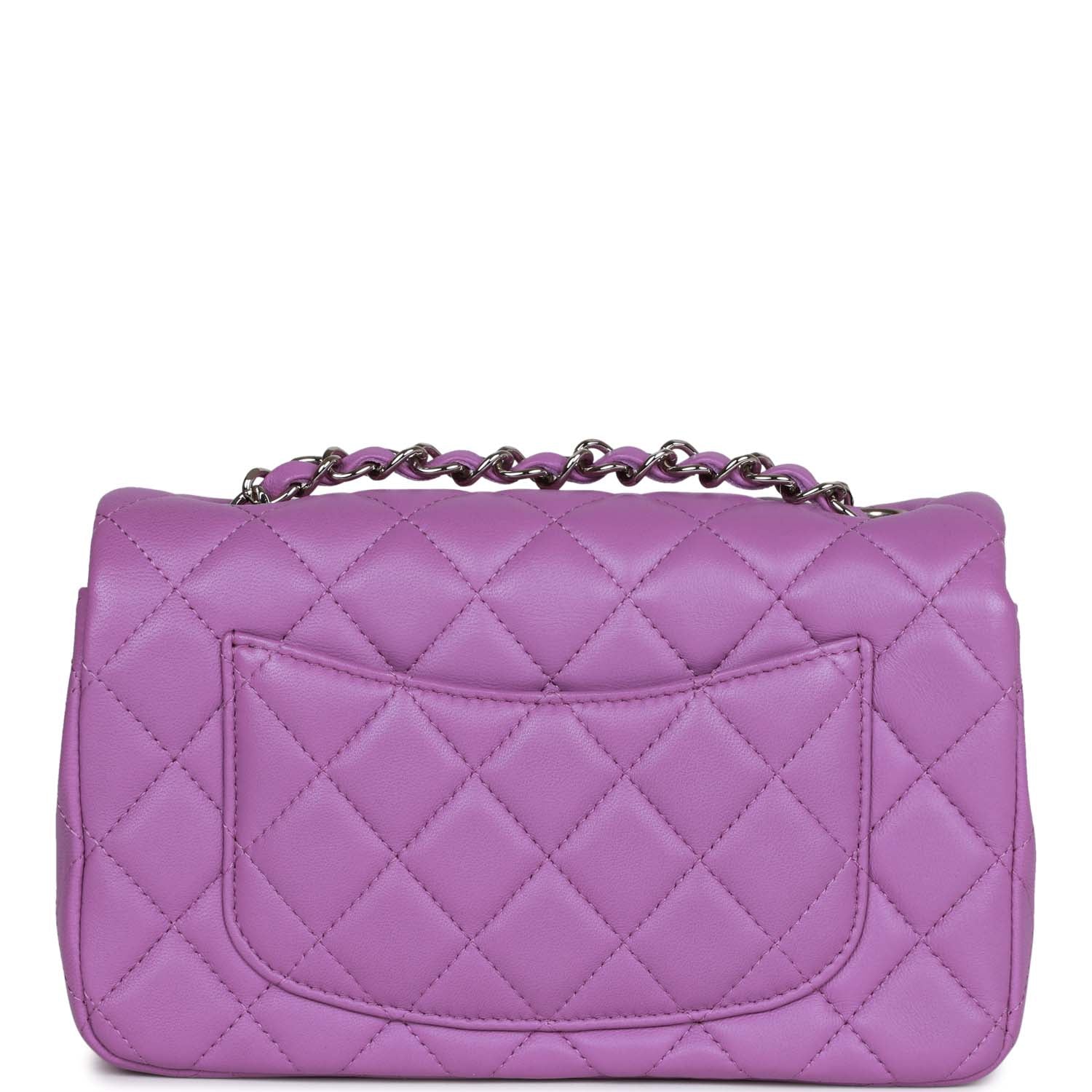 Pre-owned Chanel Mini Rectangular Flap Bag Purple Lambskin Silver Hardware