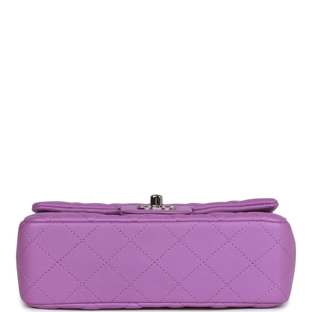 Pre-owned Chanel Mini Rectangular Flap Bag Purple Lambskin Silver Hardware
