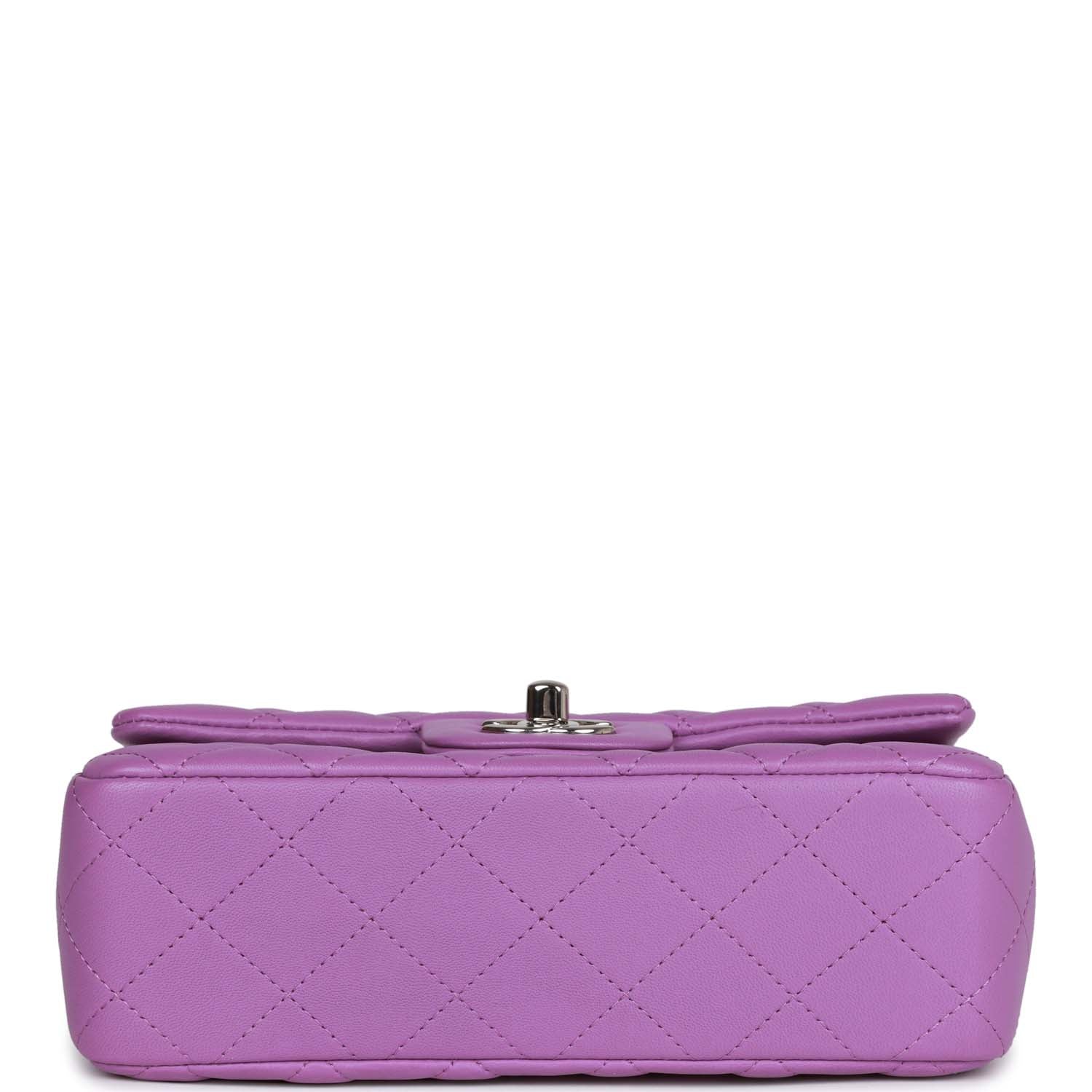Pre-owned Chanel Mini Rectangular Flap Bag Purple Lambskin Silver Hardware