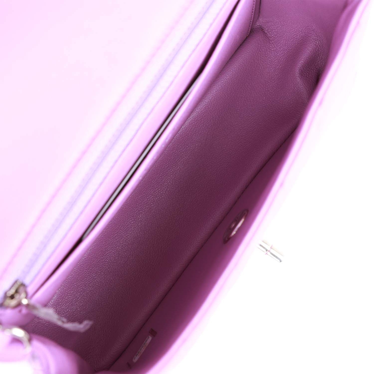 Pre-owned Chanel Mini Rectangular Flap Bag Purple Lambskin Silver Hardware
