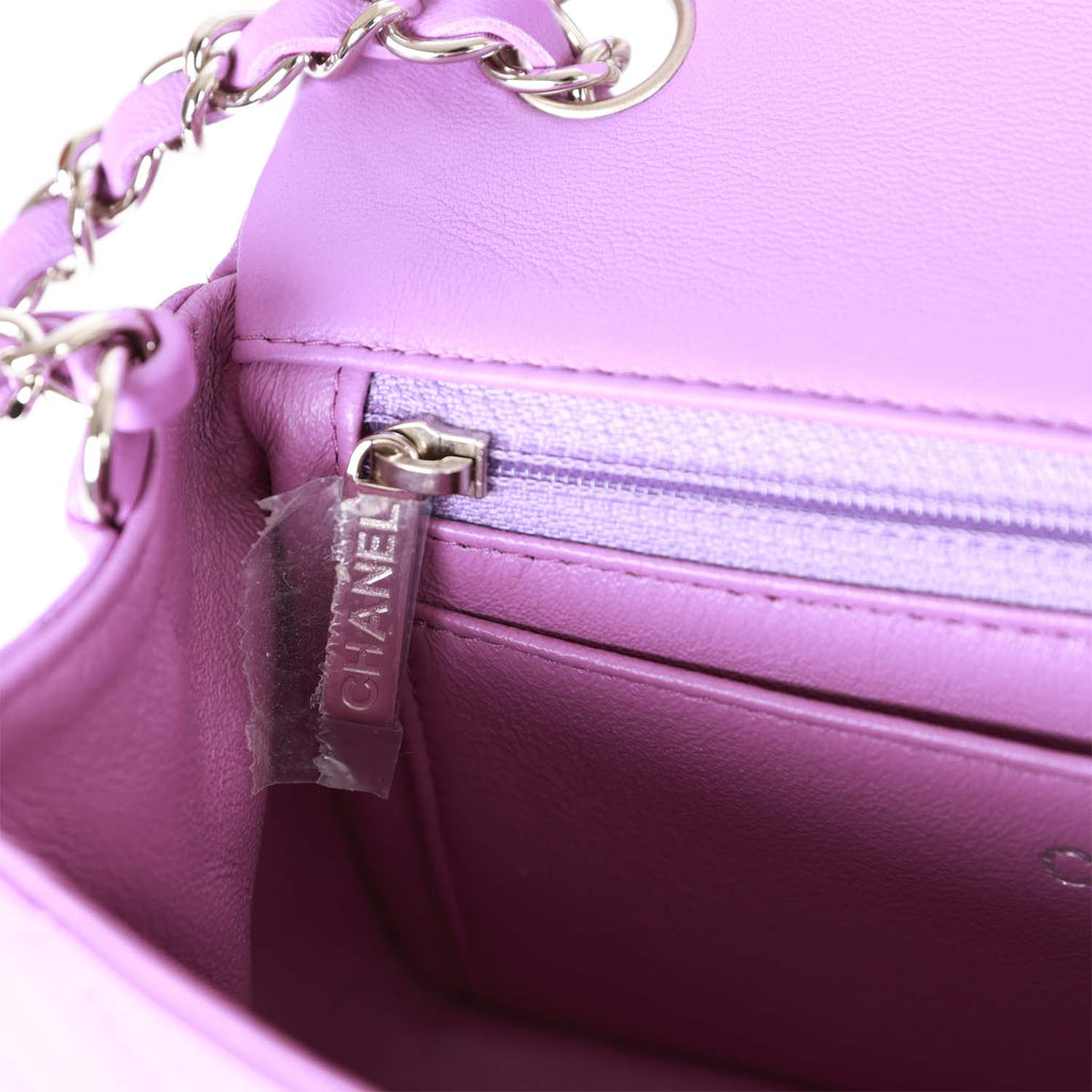 Pre-owned Chanel Mini Rectangular Flap Bag Purple Lambskin Silver Hardware