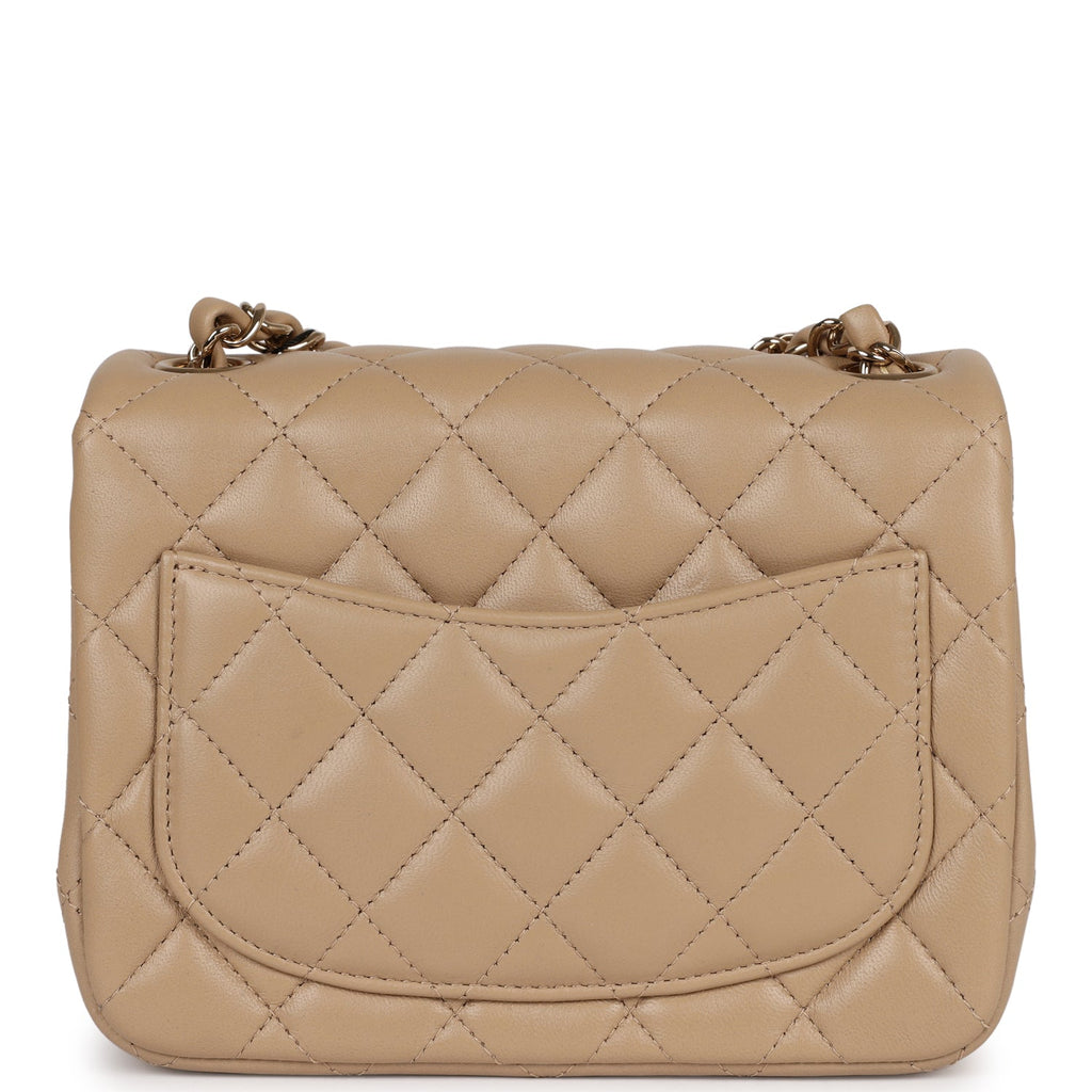 Chanel Mini Square Flap Bag Beige Lambskin Light Gold Hardware