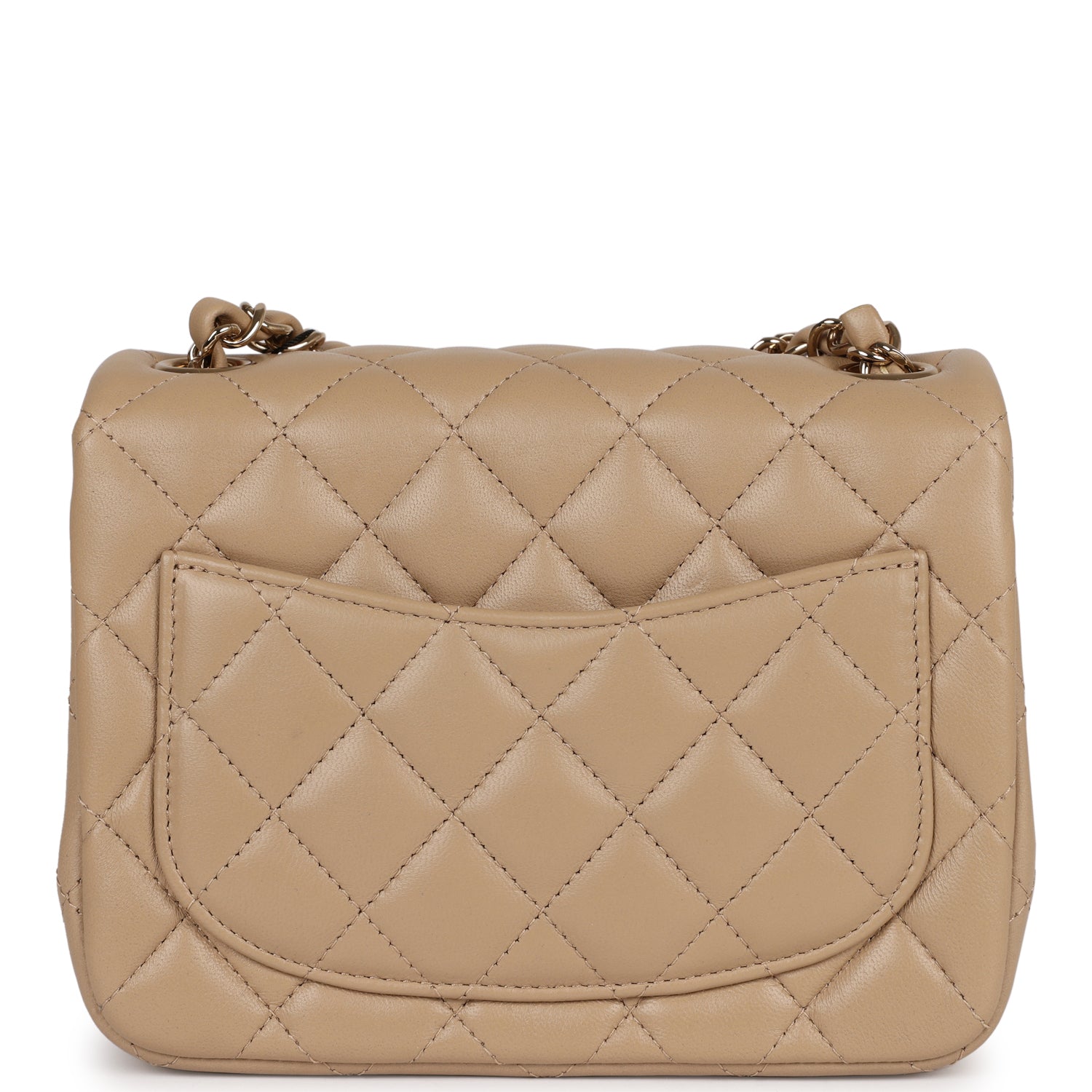 Chanel Mini Square Flap Bag Beige Lambskin Light Gold Hardware