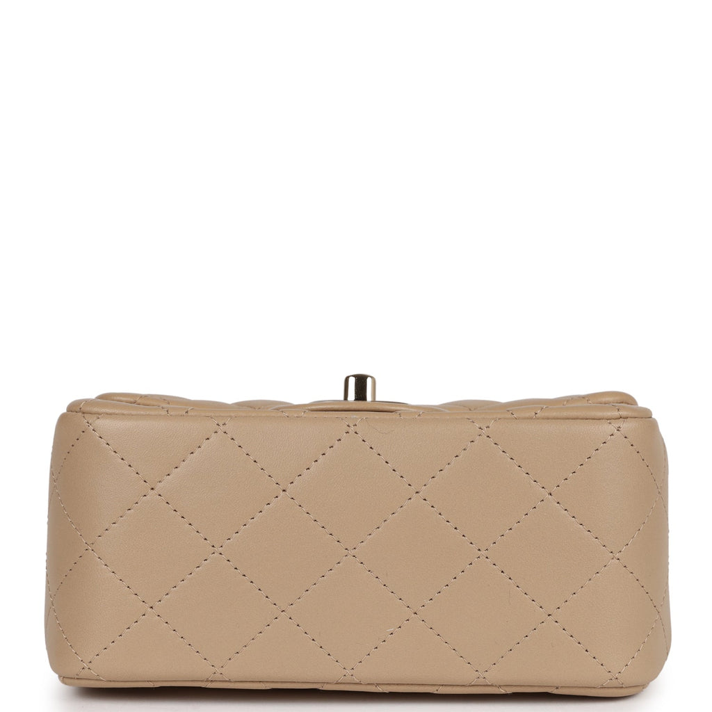 Chanel Mini Square Flap Bag Beige Lambskin Light Gold Hardware