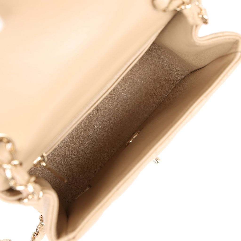Chanel Mini Square Flap Bag Beige Lambskin Light Gold Hardware